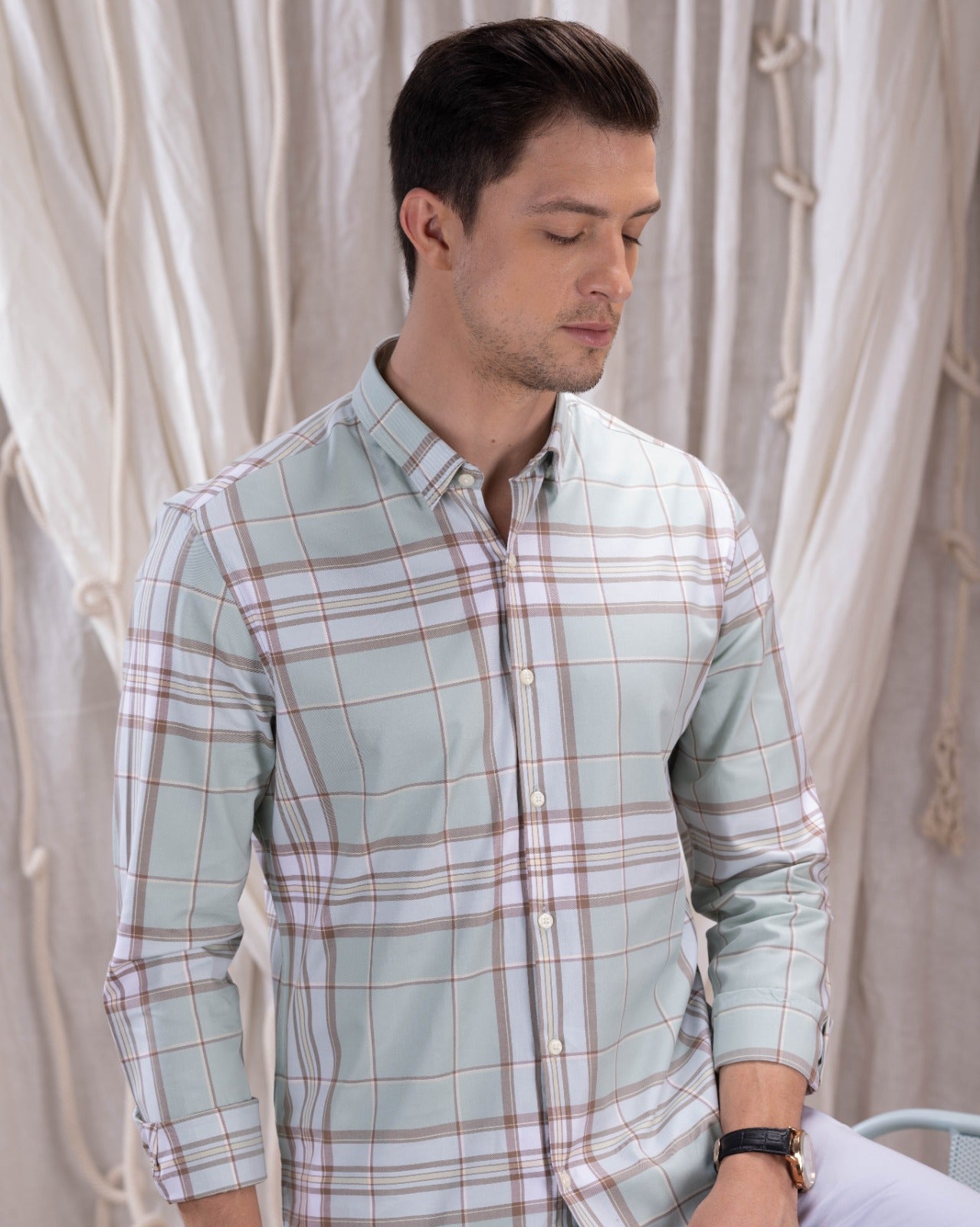 Pastel Green Box Check Shirt