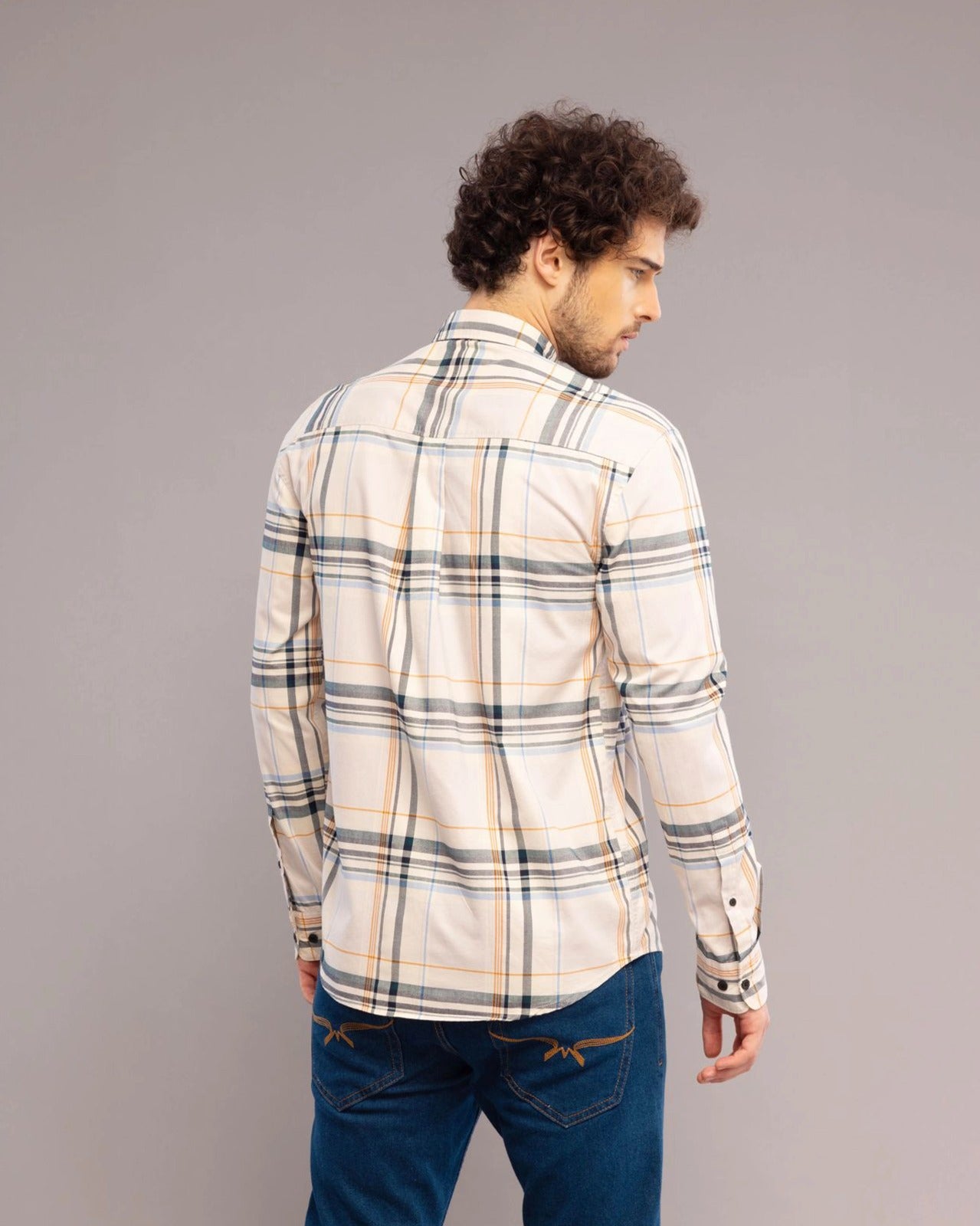 CREAM TARTAN CHECK SHIRT