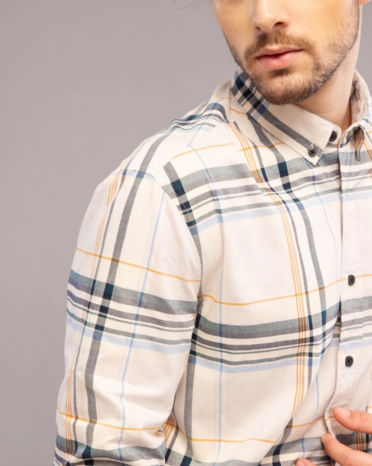 CREAM TARTAN CHECK SHIRT