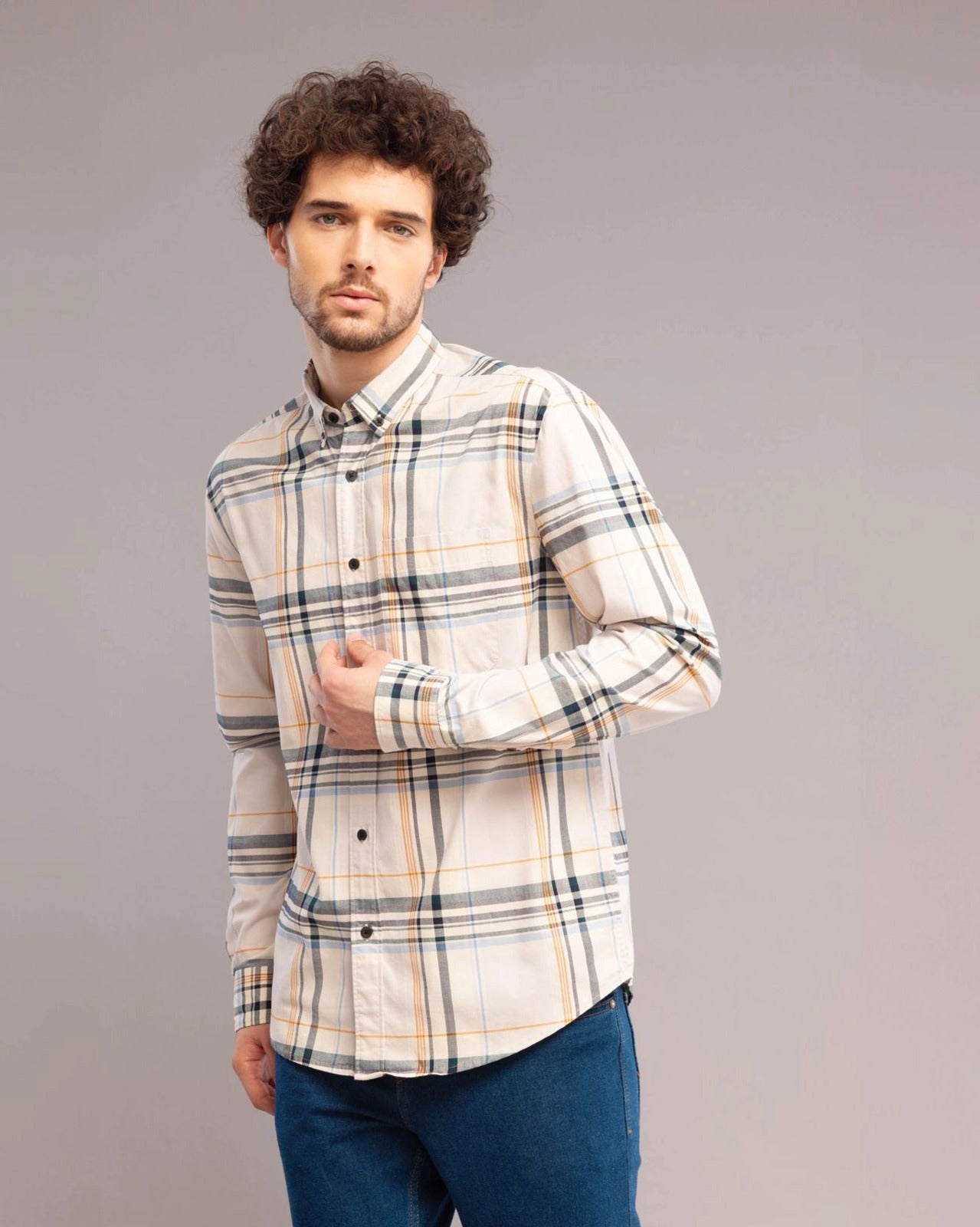 Cream Tartan Check Shirt