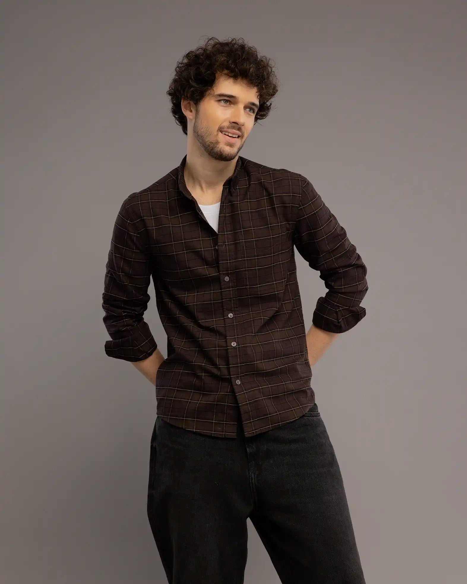 Dark Brown Check Shirt