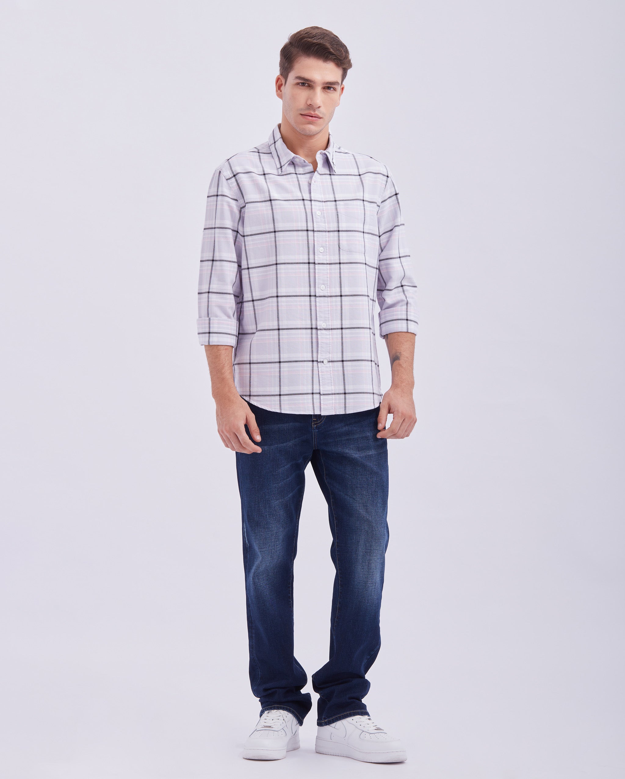 Pale Lilac And Grey Box Check Shirt
