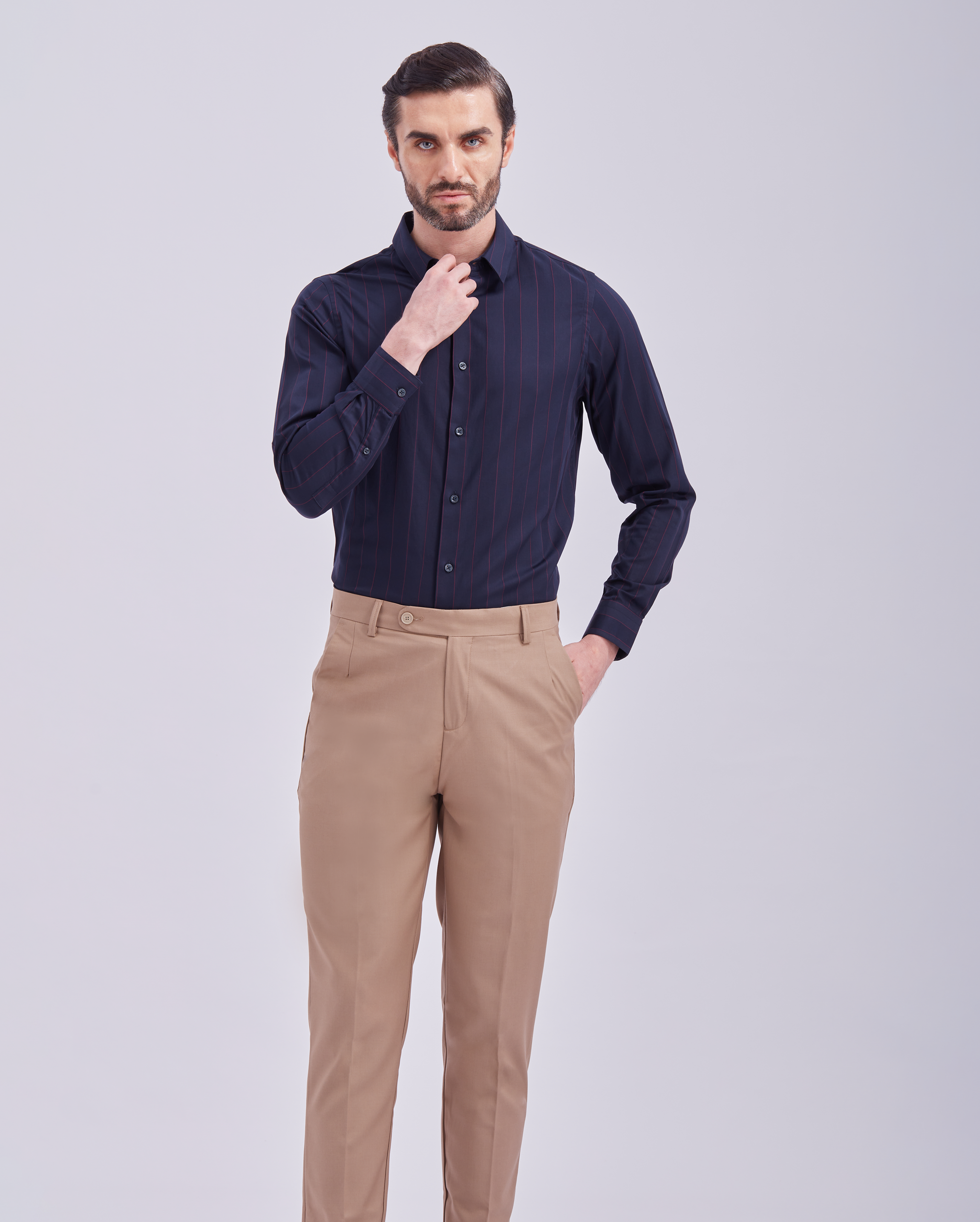 Navy Blue Giza Stripe Shirt