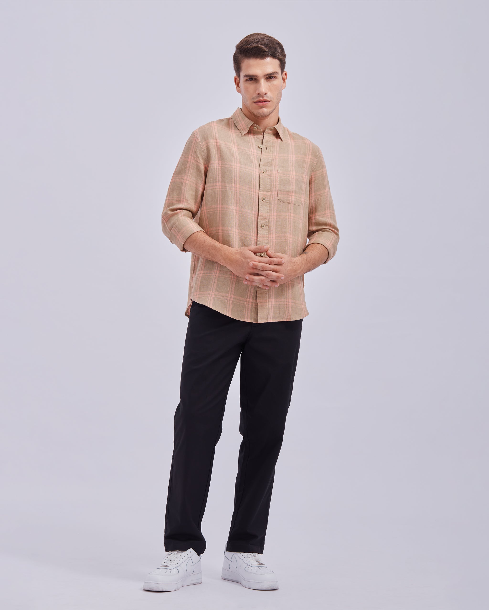 Beige Linen Check Shirt