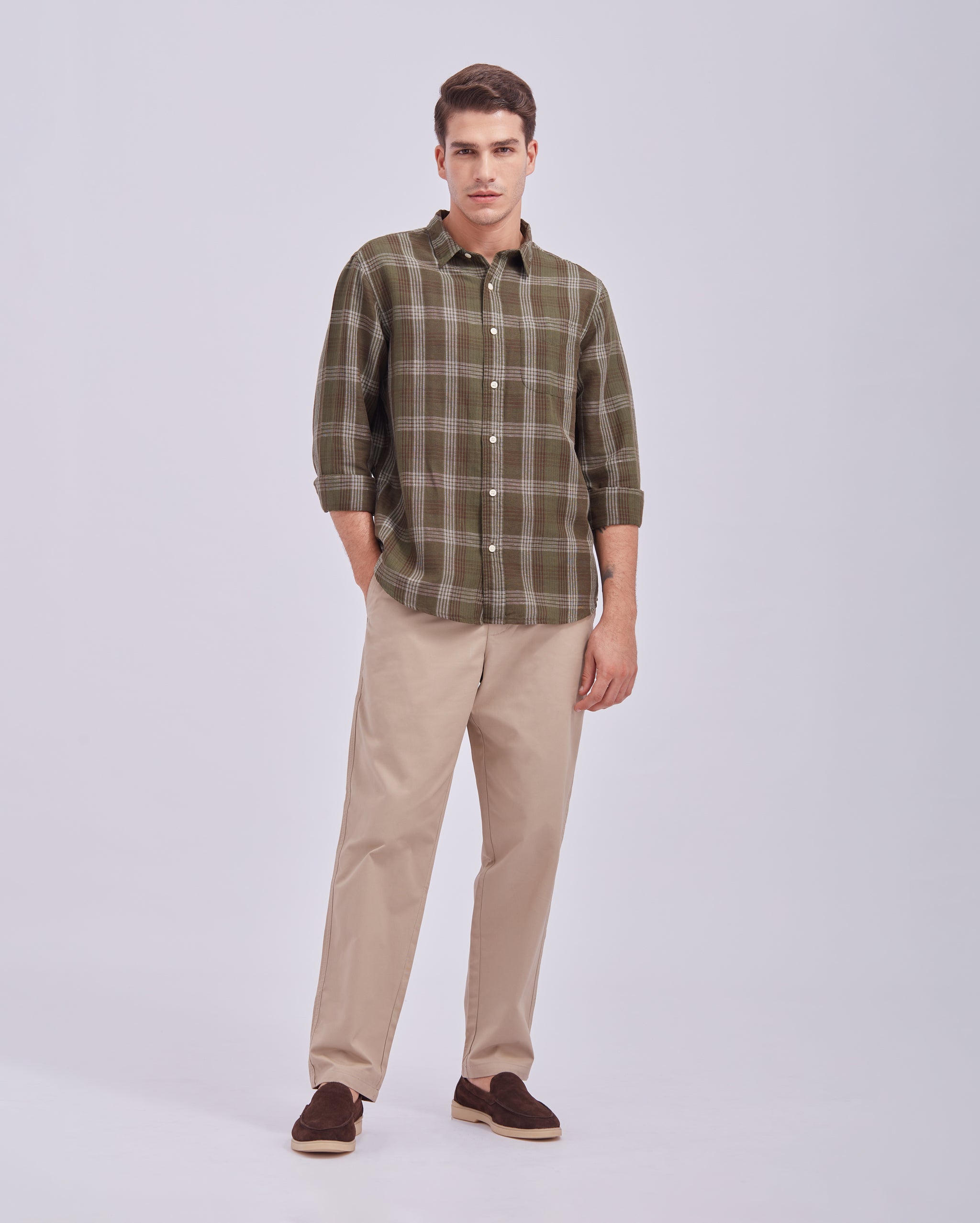 Green Linen Check Shirt