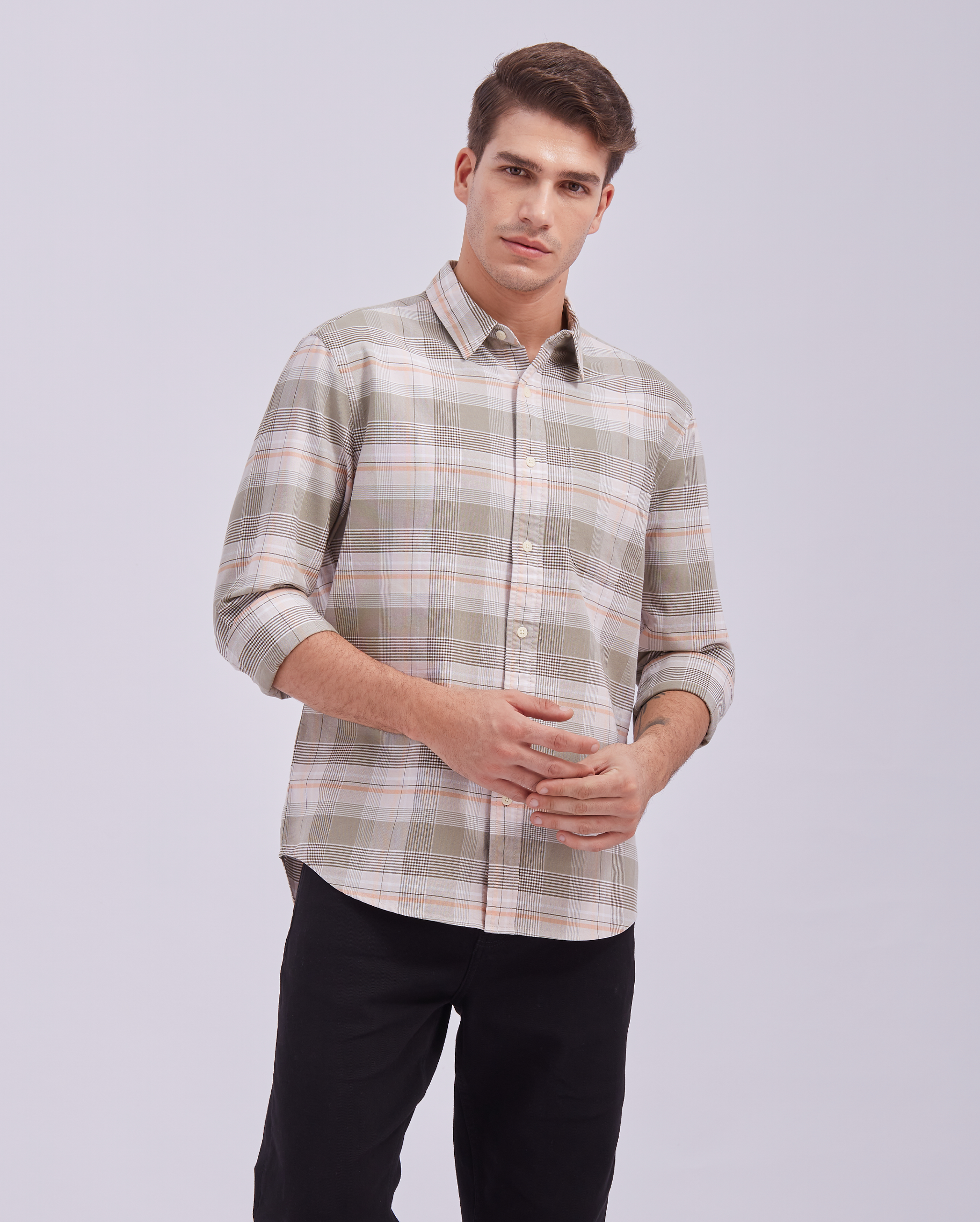Warm Taupe Check Shirt