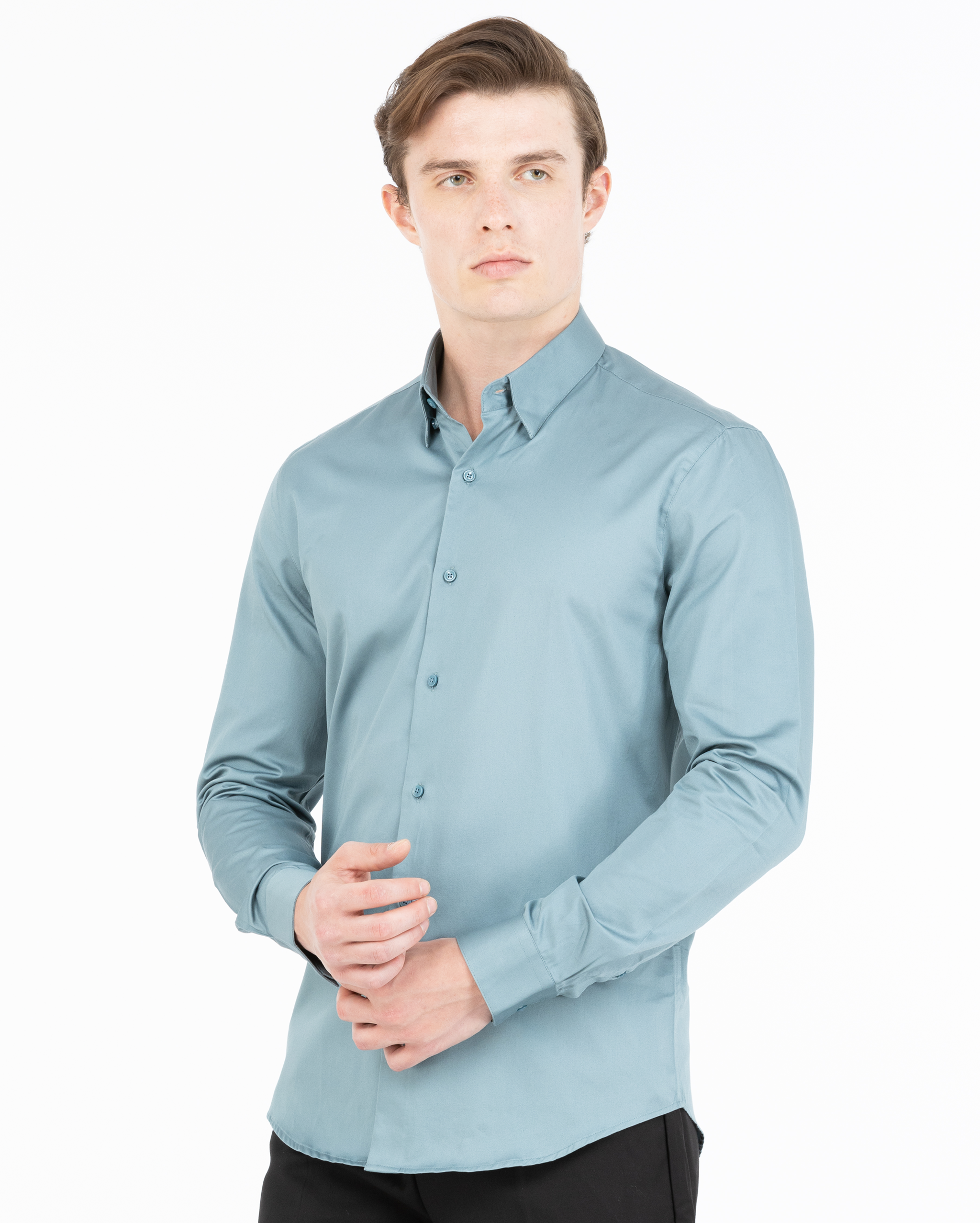 Teal Blue Satin Shirt