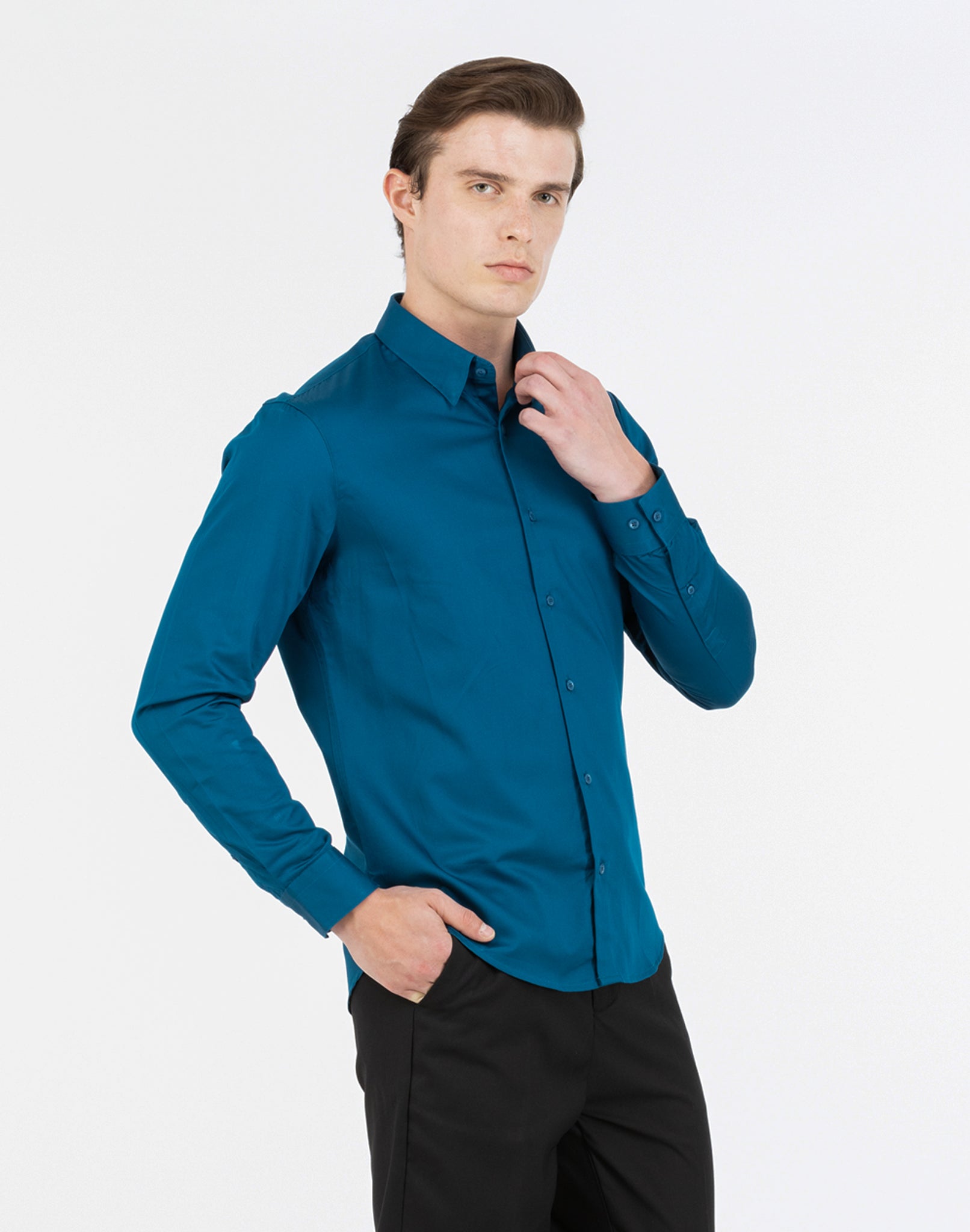 TURTAN BLUE SATIN SHIRT