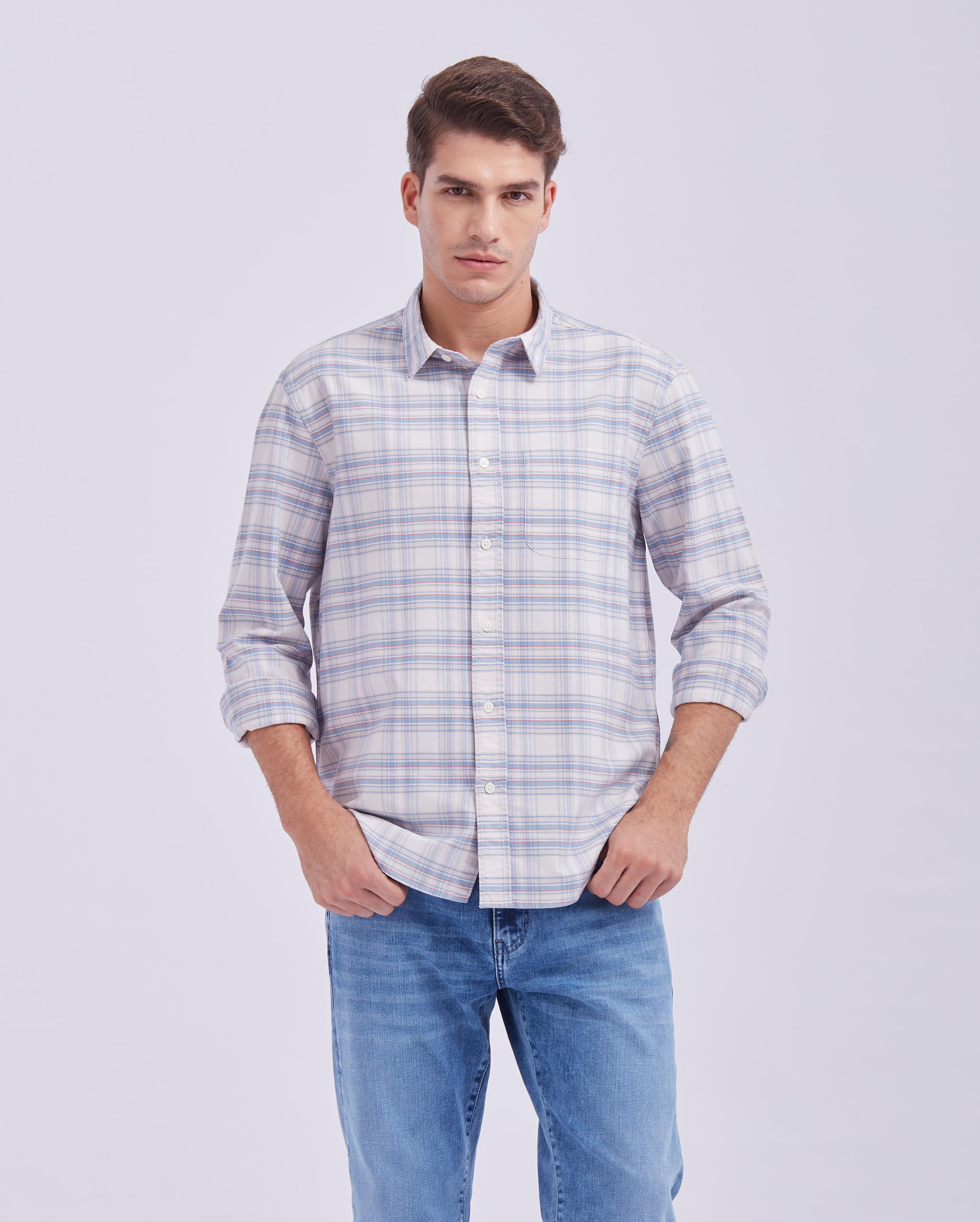 White And Blue Check Shirt