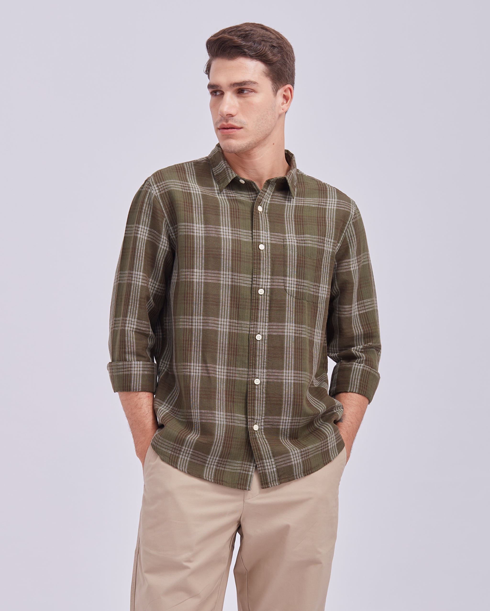 Green Linen Check Shirt
