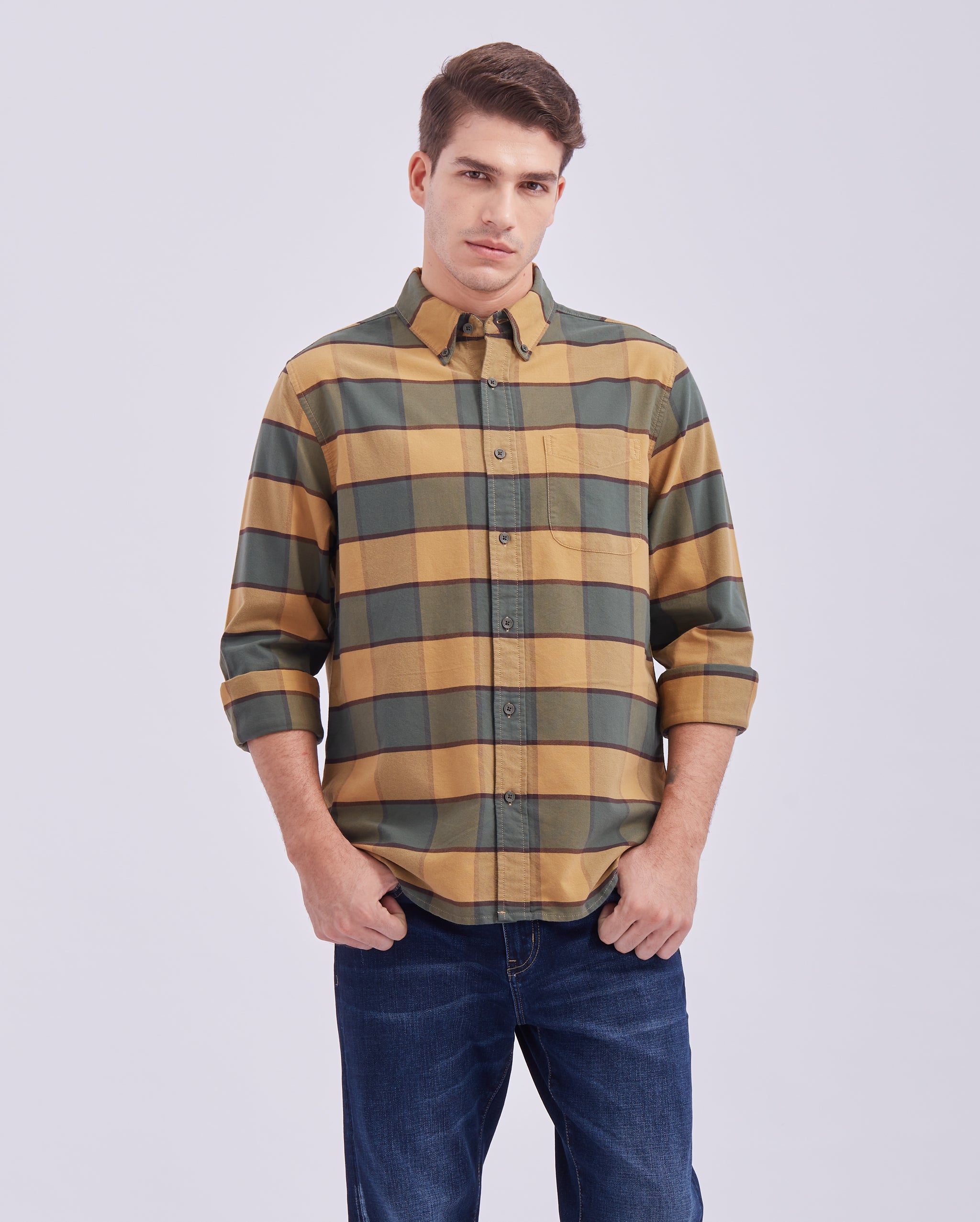 Yellow And Green Check Shirt