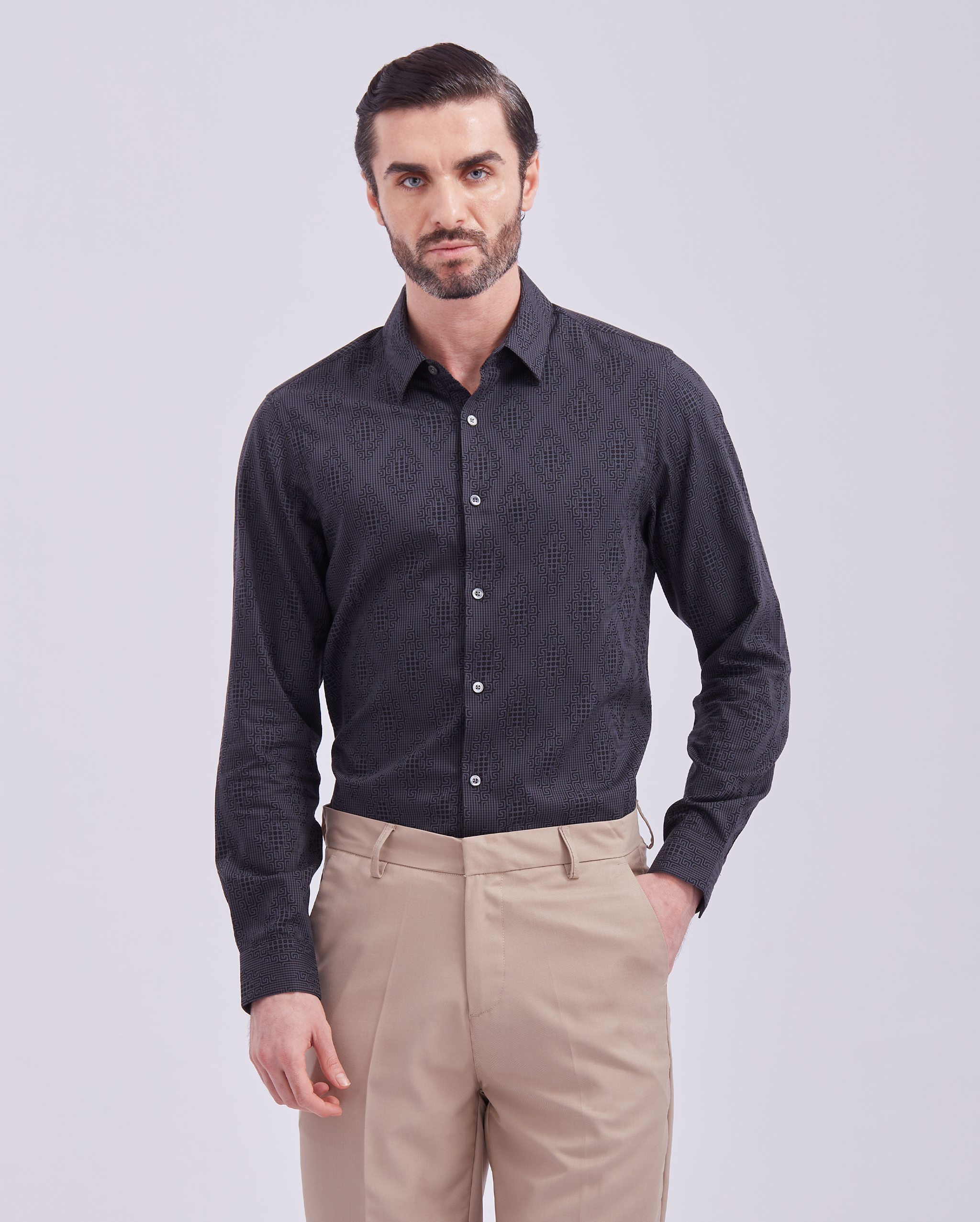 Black Jacquard Print Shirt
