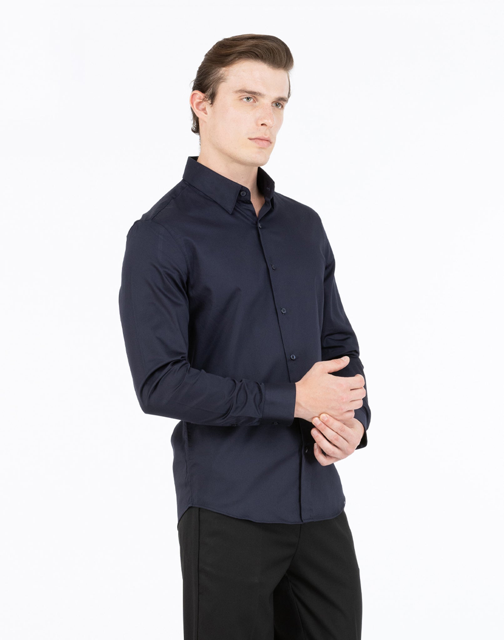 NAVY BLUE SATIN SHIRT