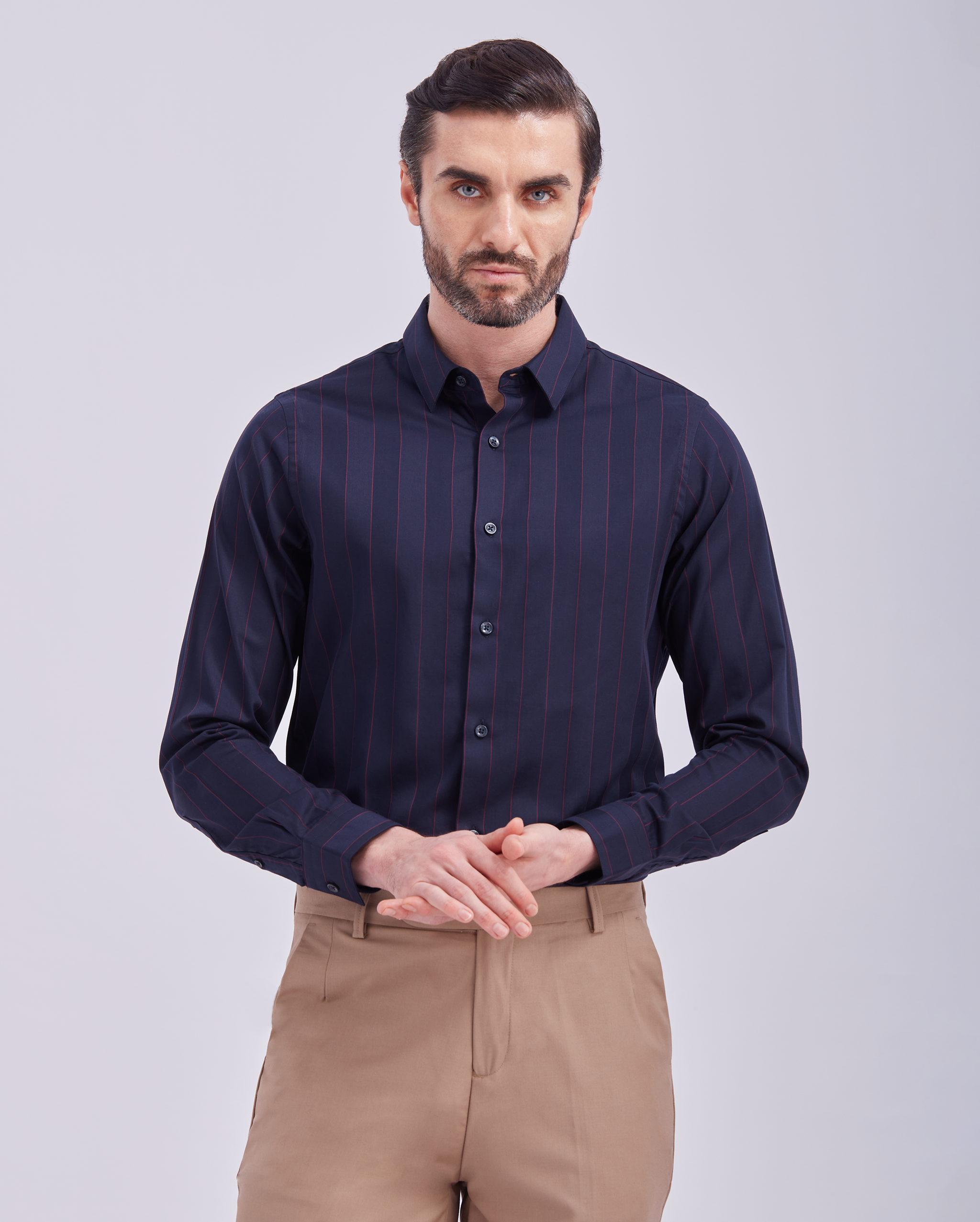 Navy Blue Giza Stripe Shirt