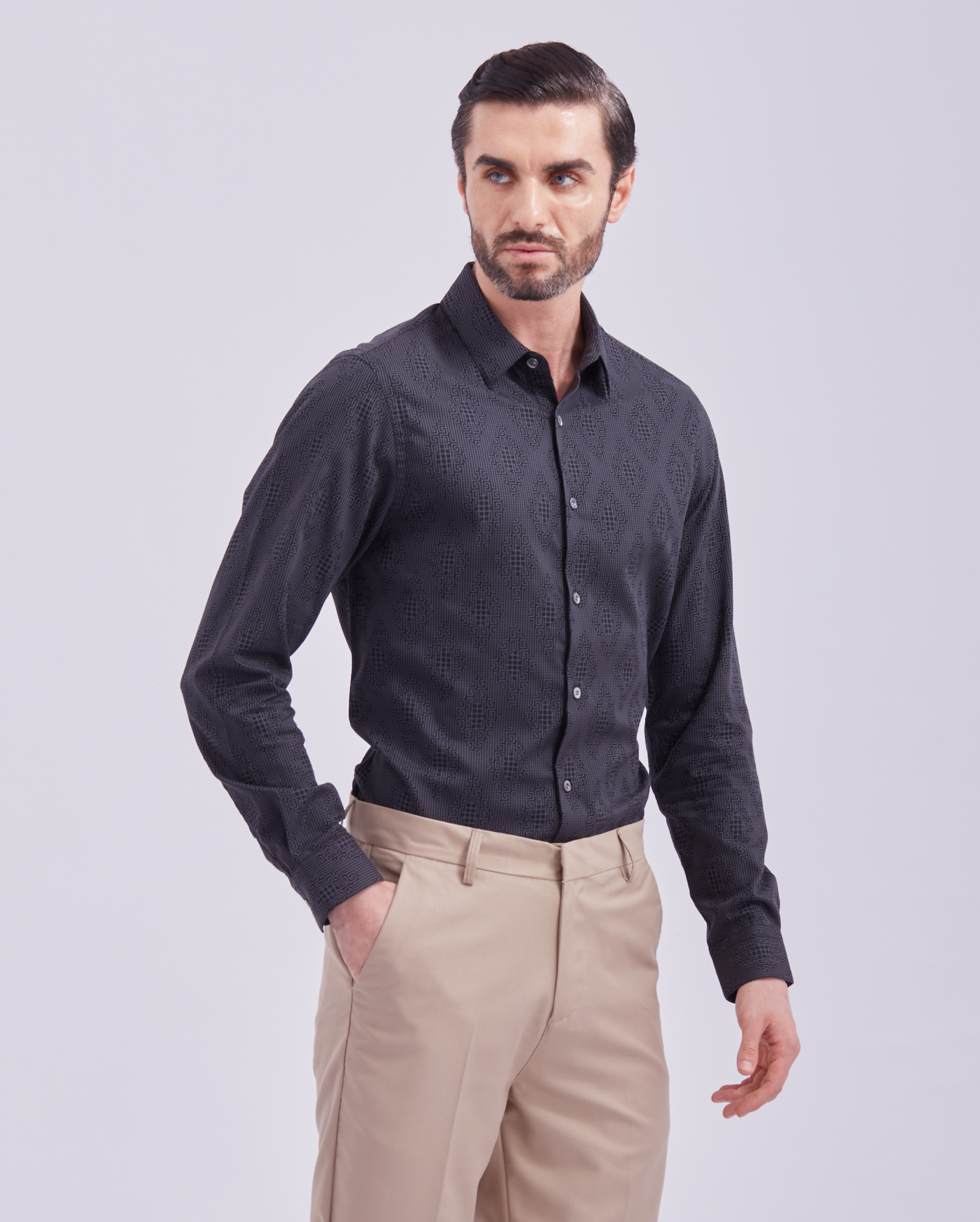 Black Jacquard Print Shirt