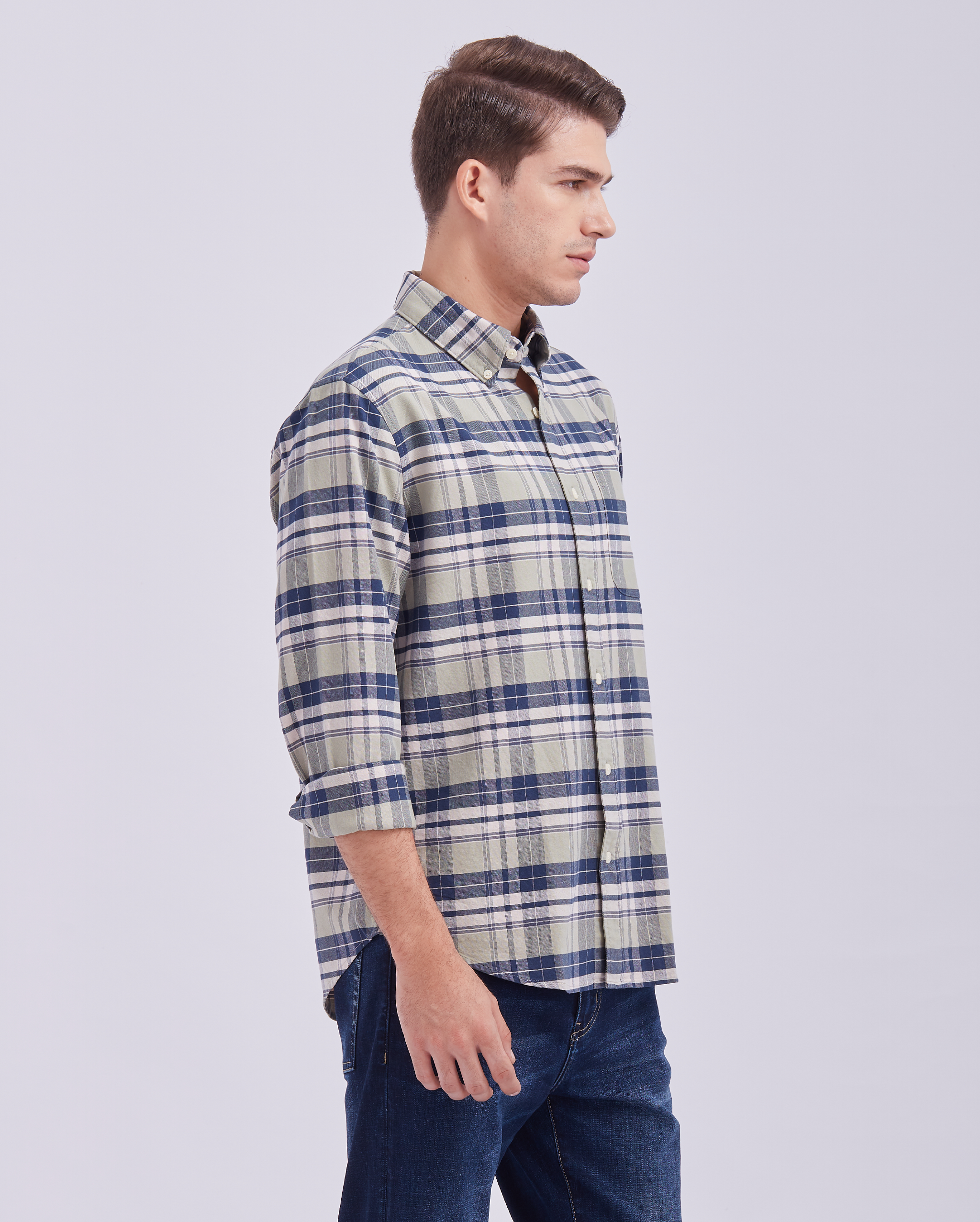 Sand And Navy Check Shirt