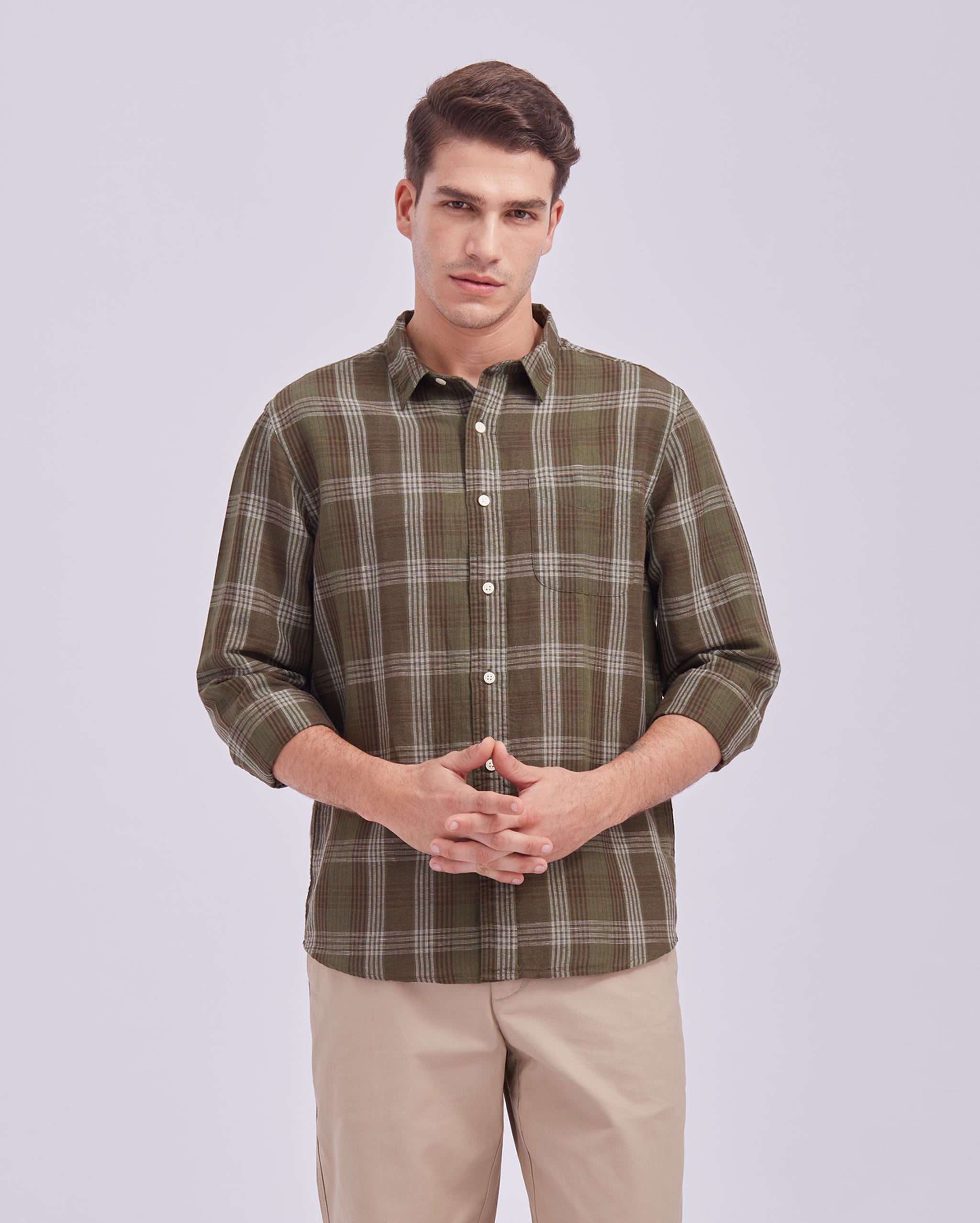 Green Linen Check Shirt