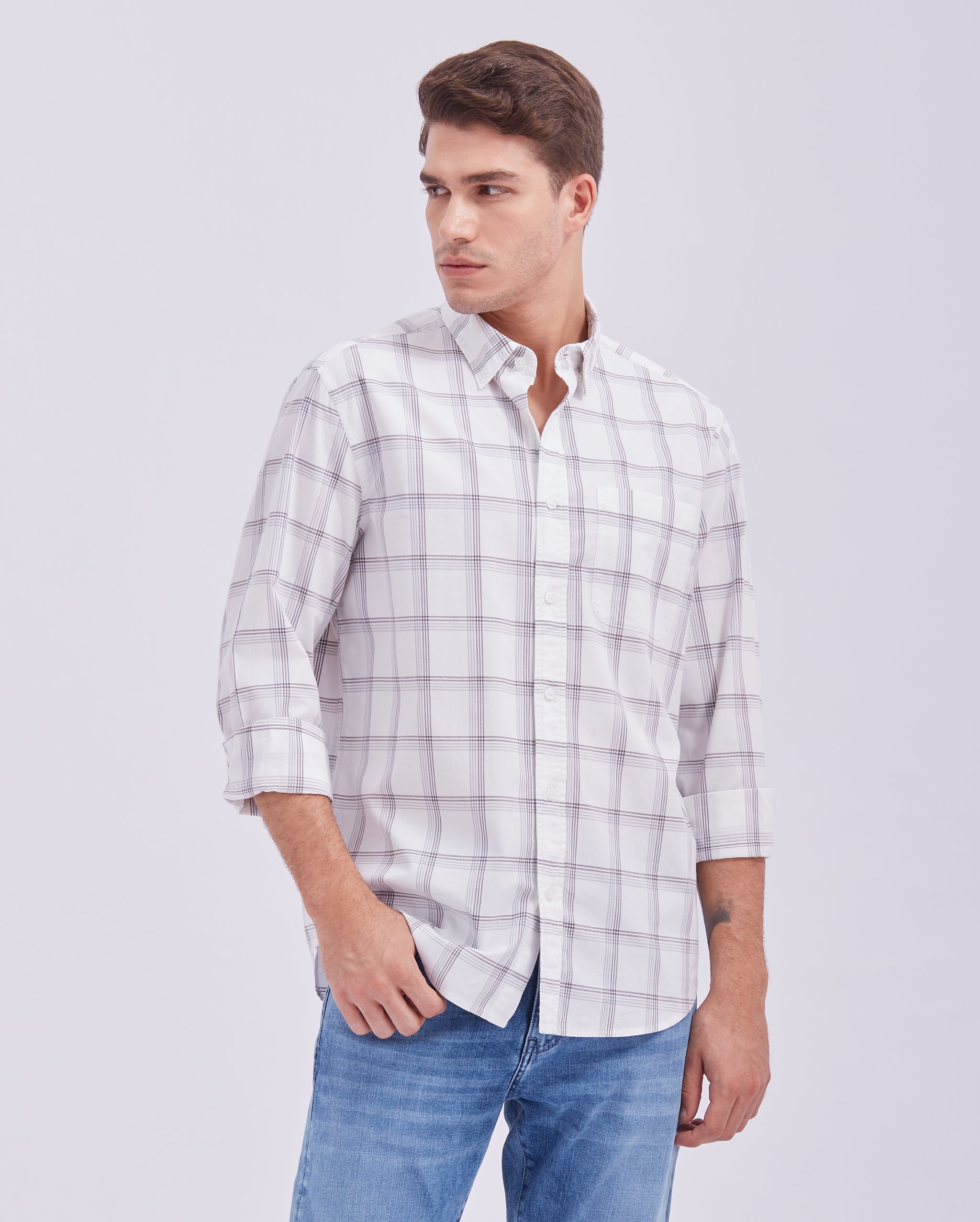 White And Grey Check Shirt