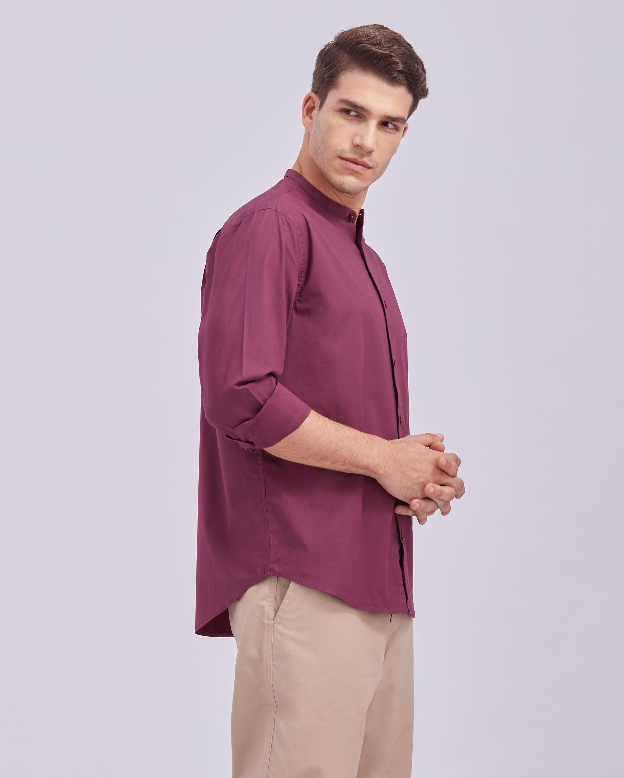 Deep Wine Mandarin Collar Shirt