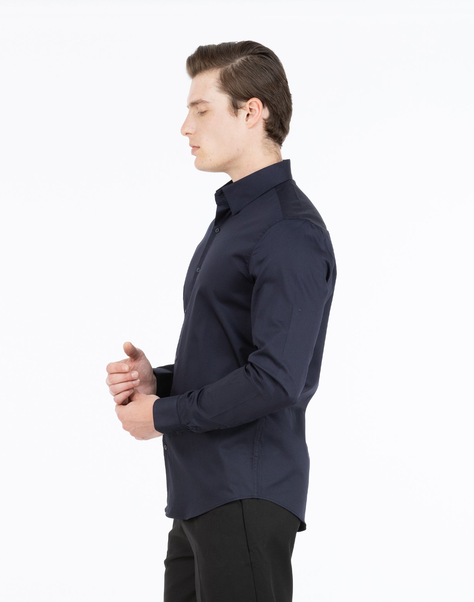 NAVY BLUE SATIN SHIRT