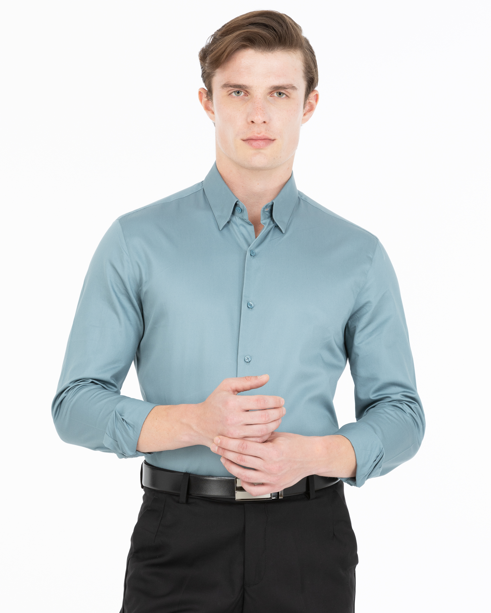 Teal Blue Satin Shirt
