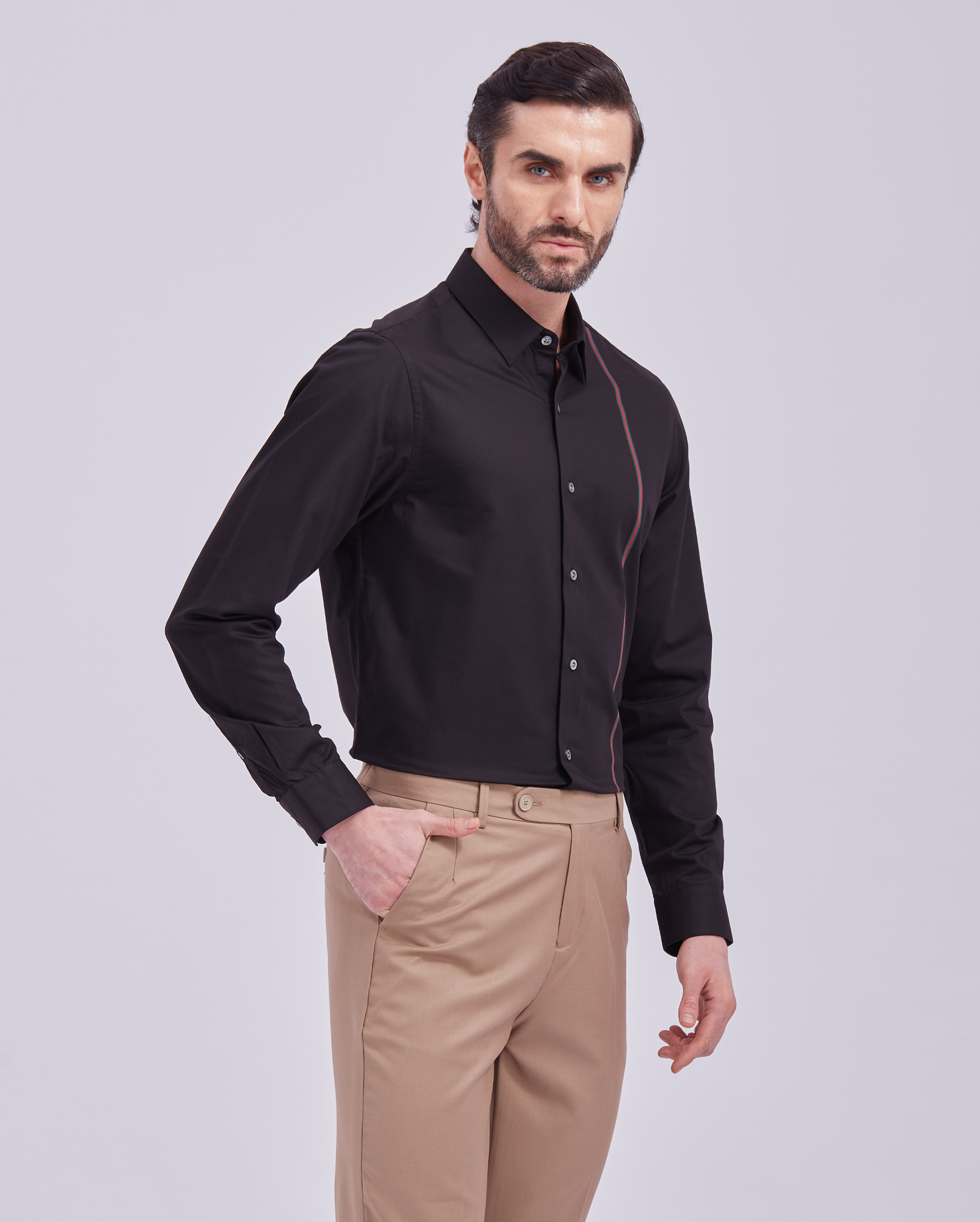 Black And Red Giza Panel Shirt