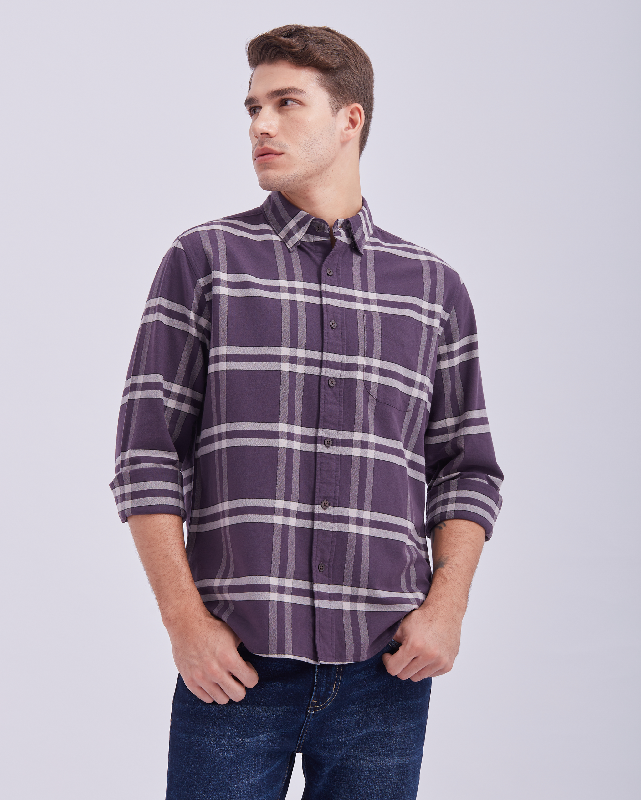 Violet And White Check Shirt