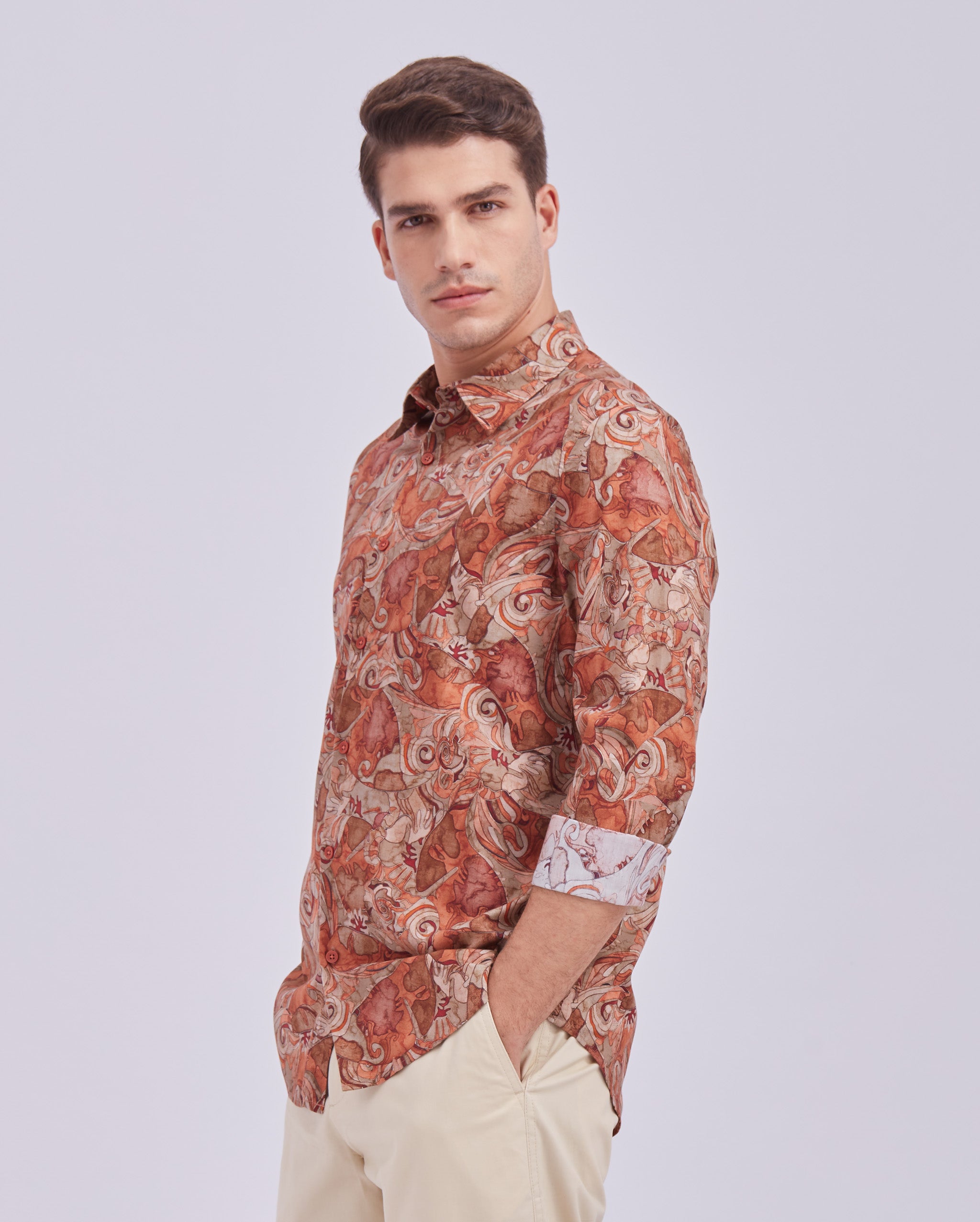 Rust Orange Digital Print Shirt