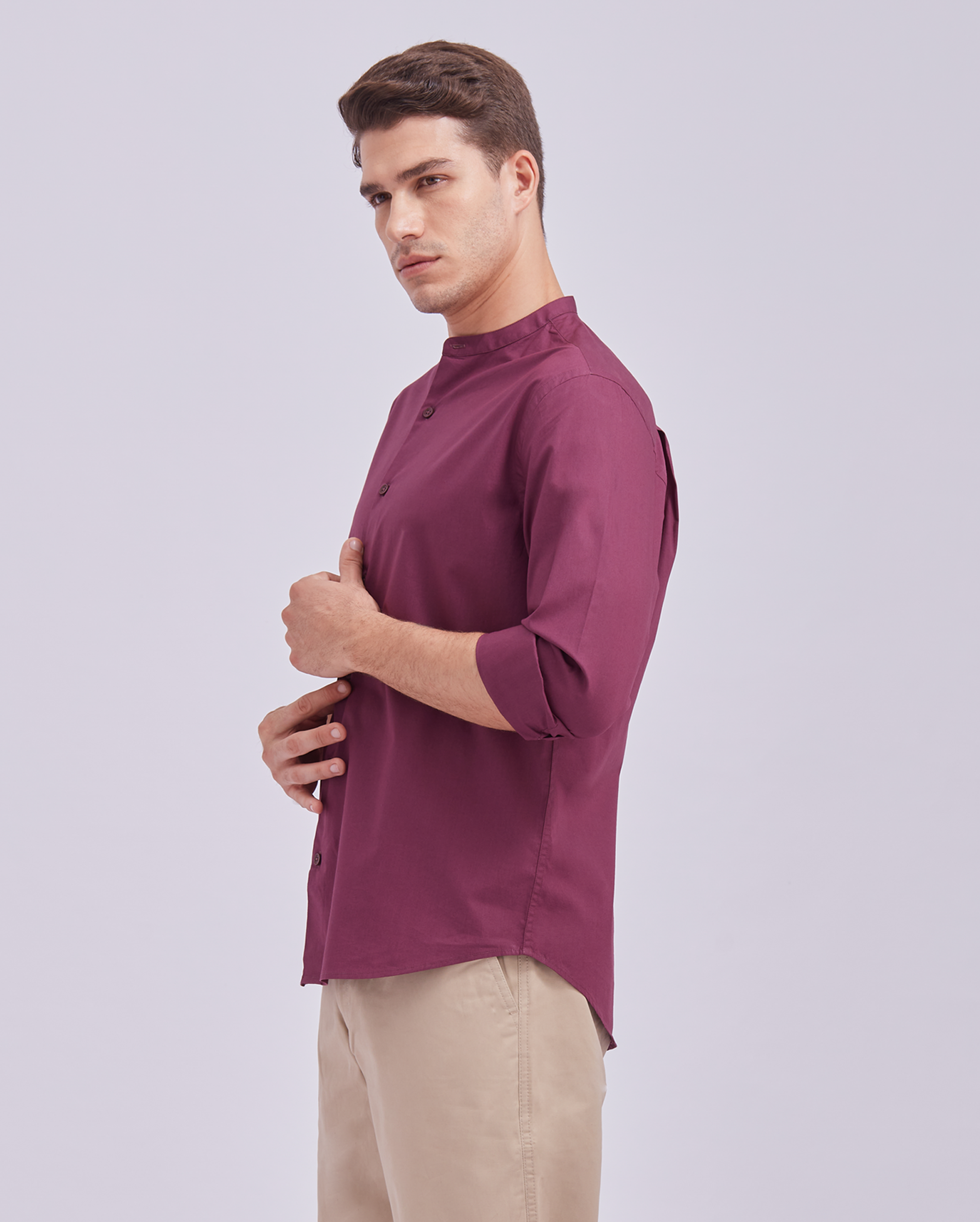 Deep Wine Mandarin Collar Shirt