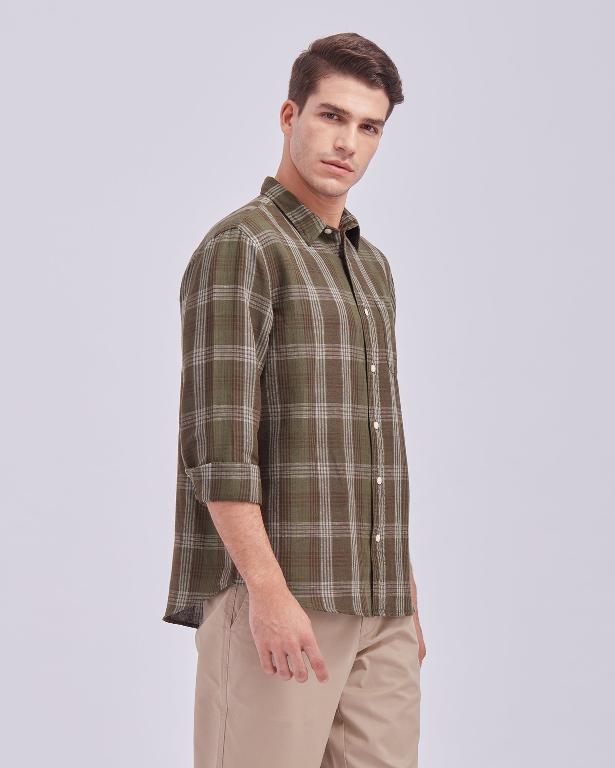 Green Linen Check Shirt