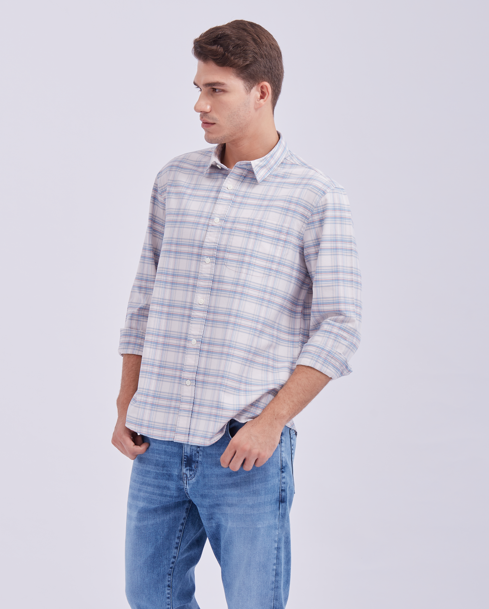 White And Blue Check Shirt