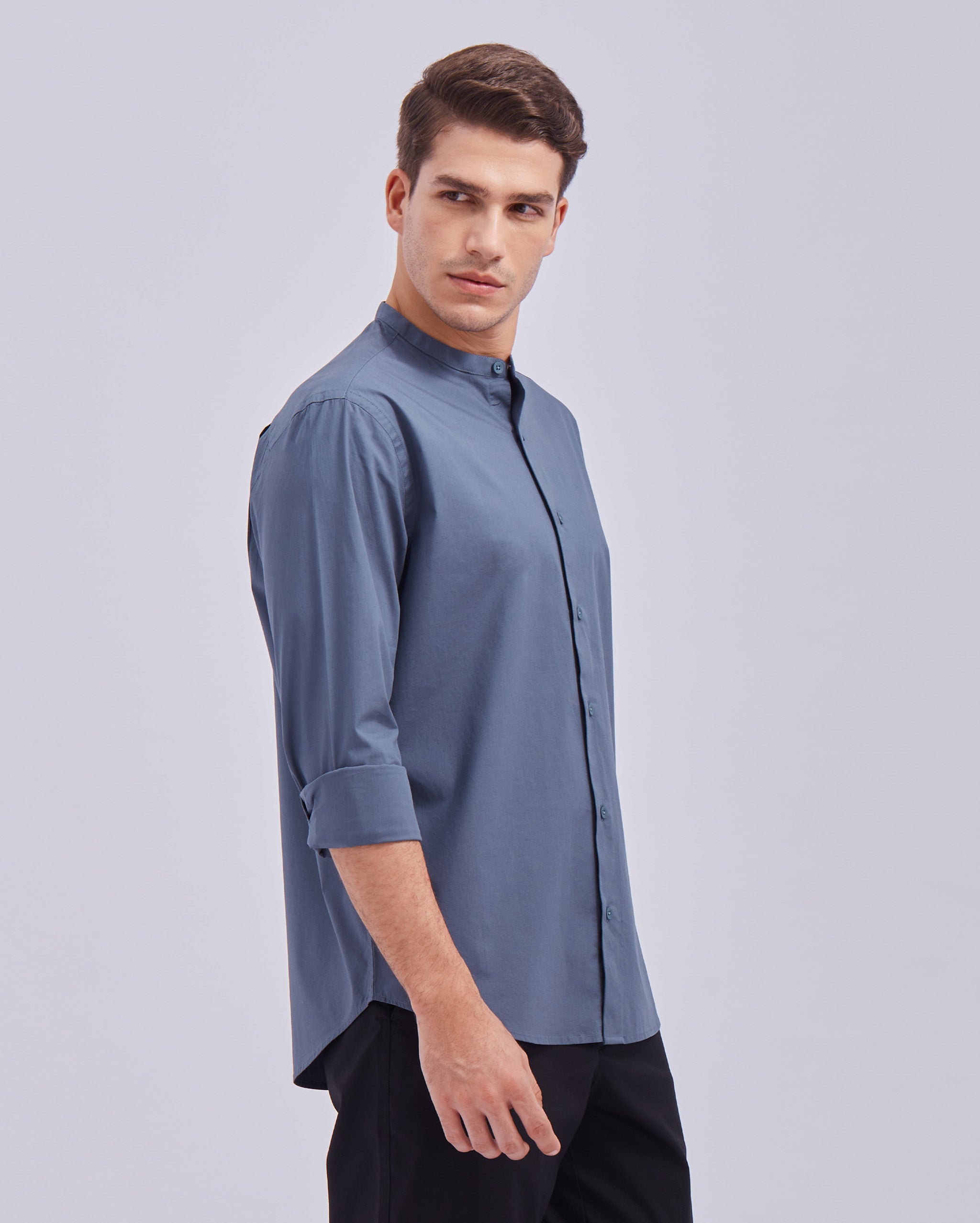 Slate Blue Mandarin Collar Shirt