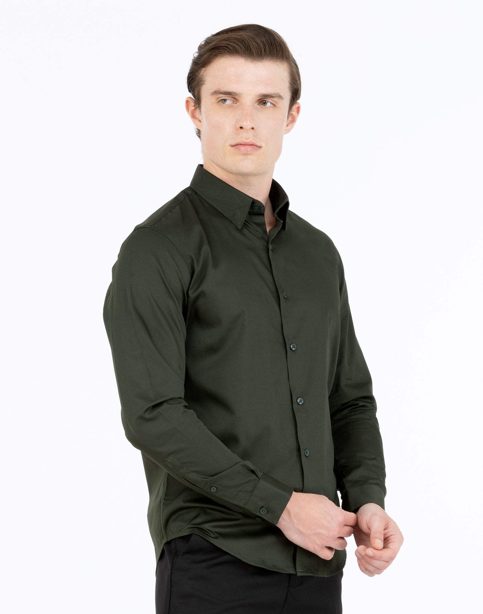 OLIVE GREEN SATIN SHIRT