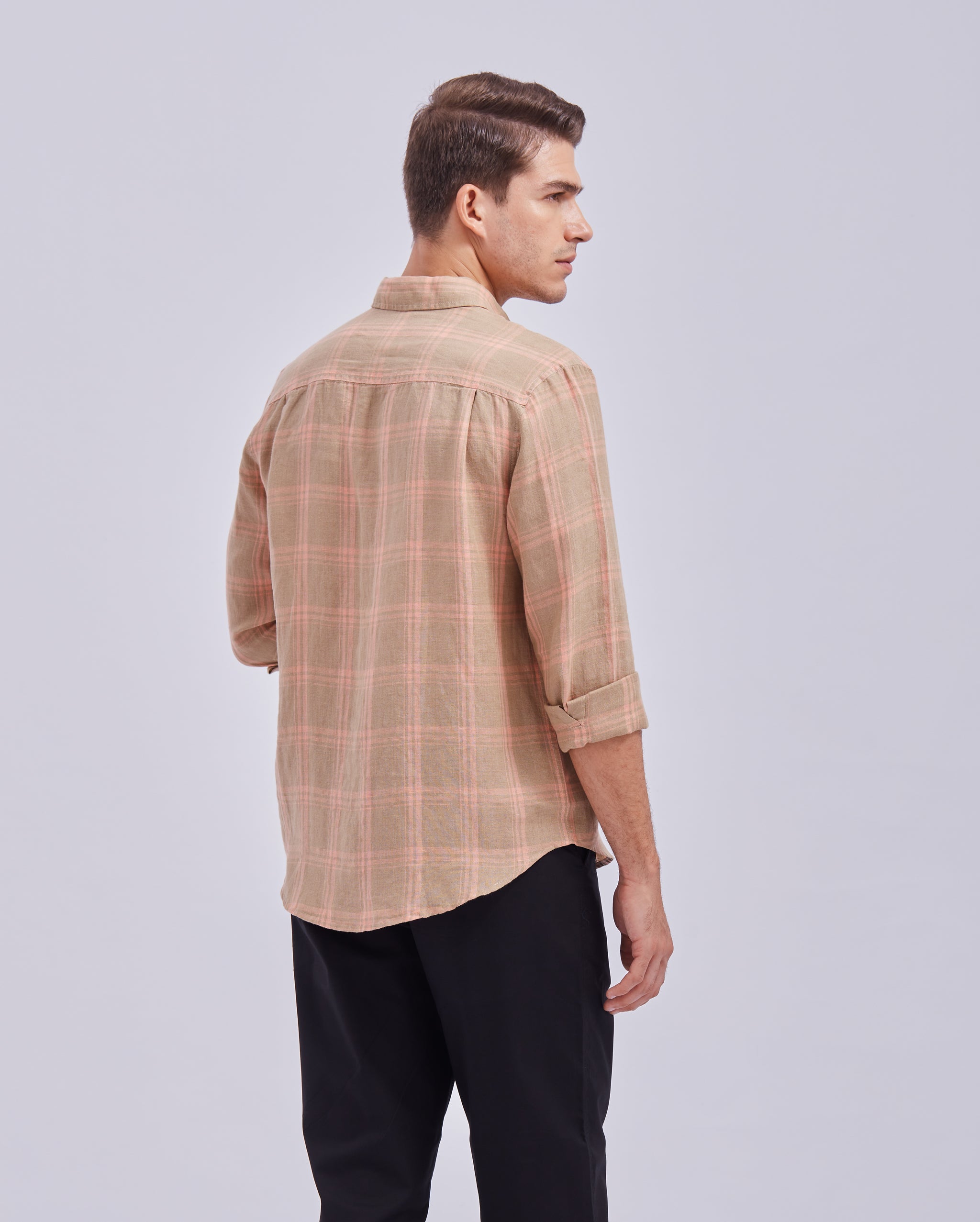Beige Linen Check Shirt