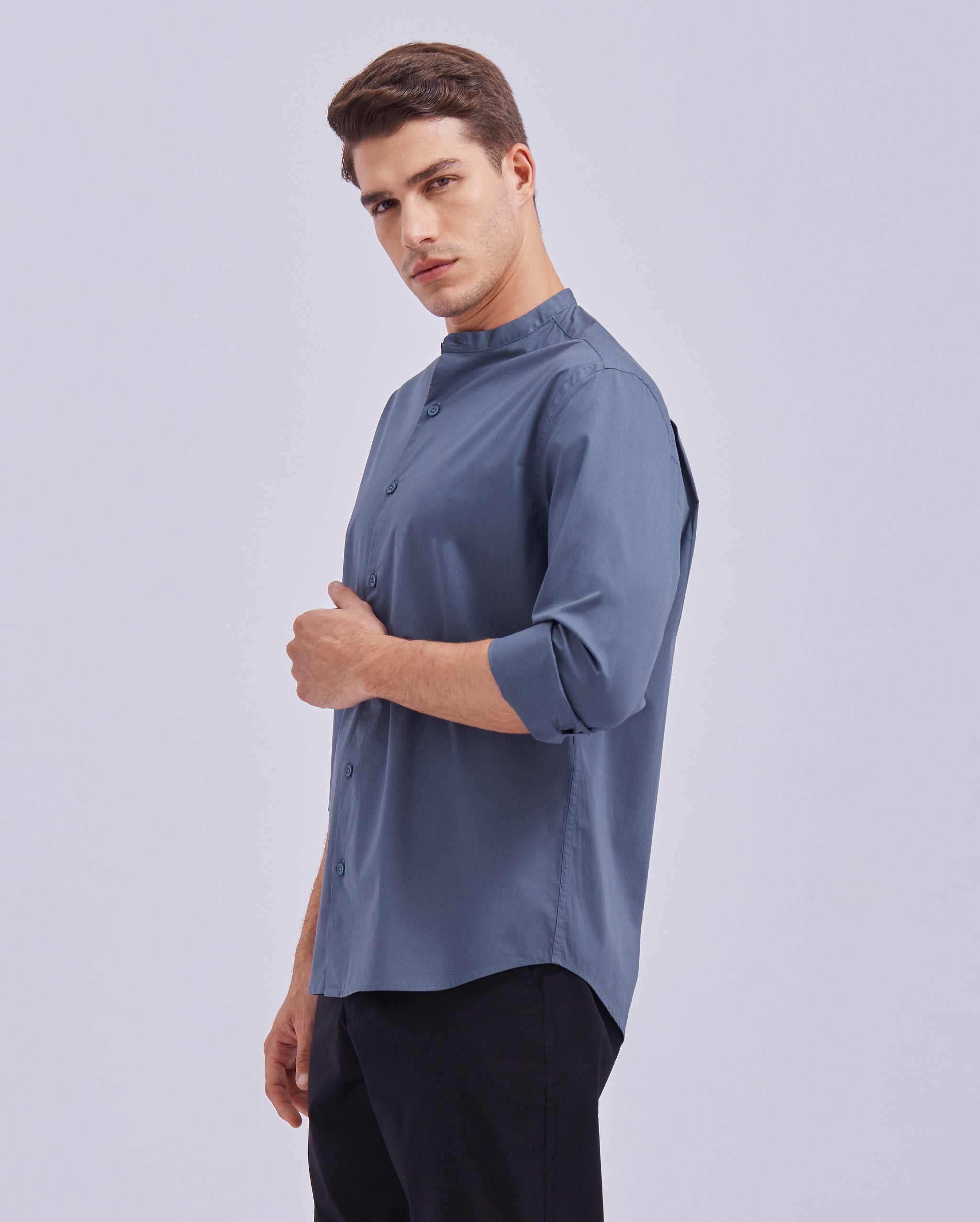 Slate Blue Mandarin Collar Shirt
