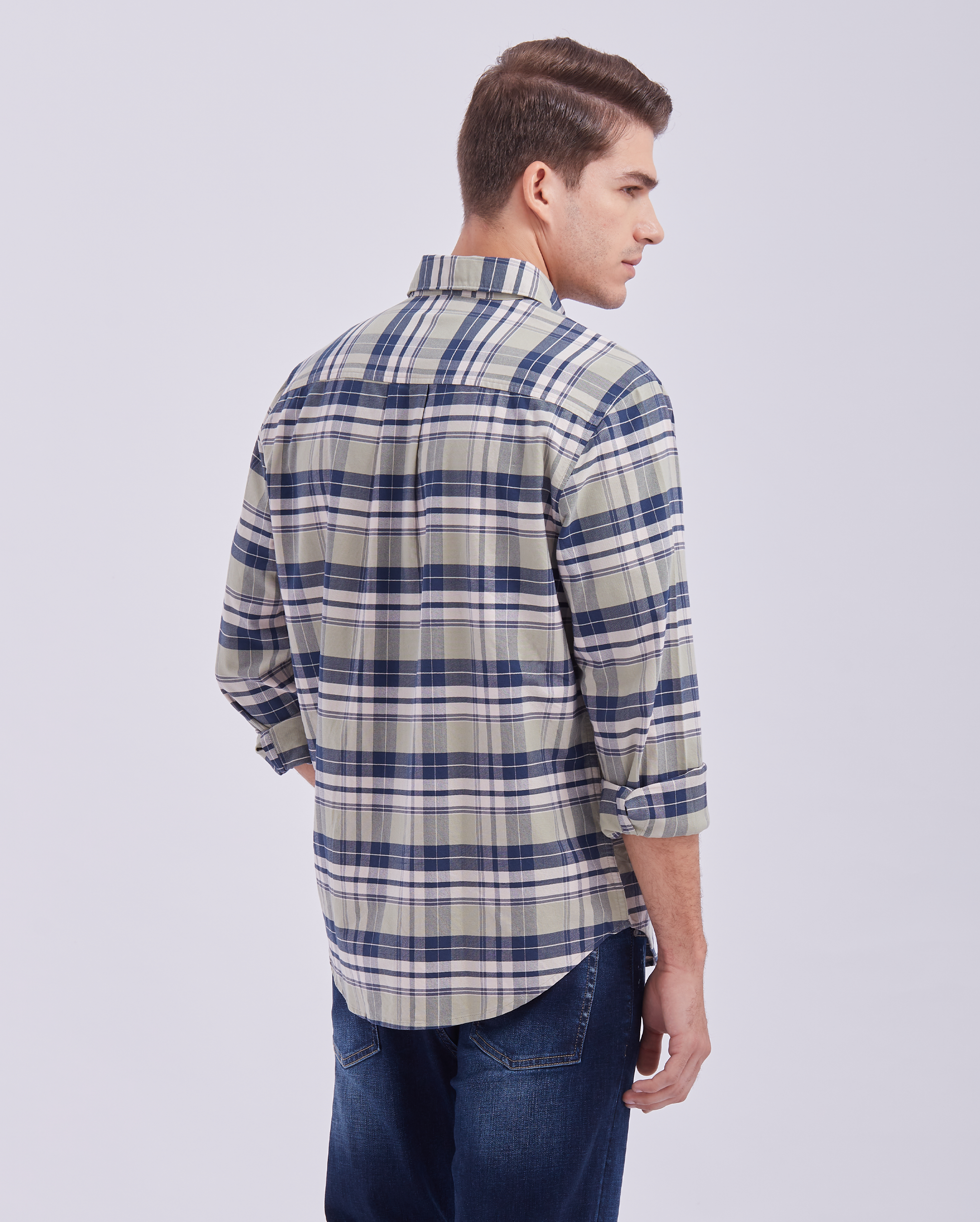 Sand And Navy Check Shirt