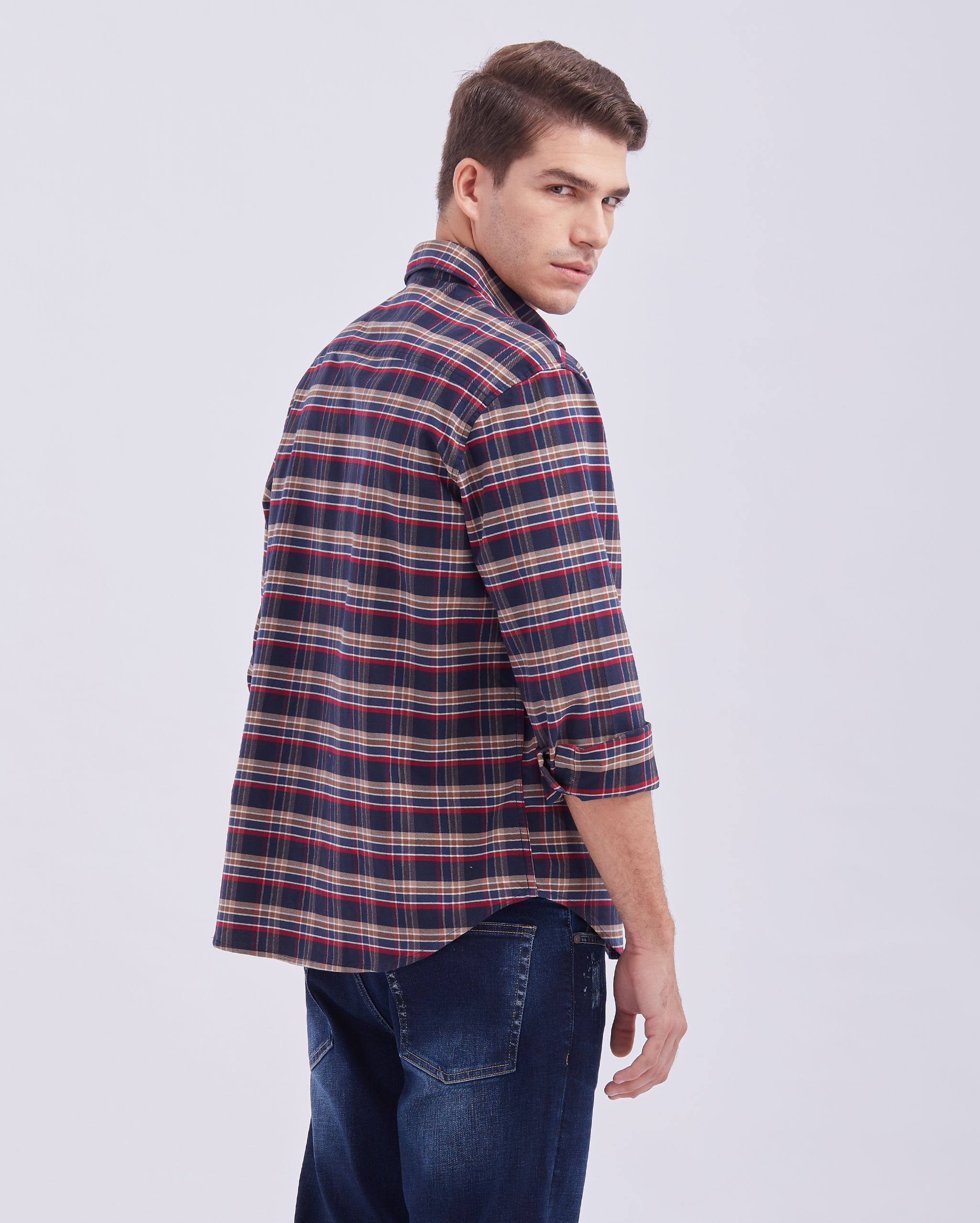 Navy Blue And Red Check Shirt