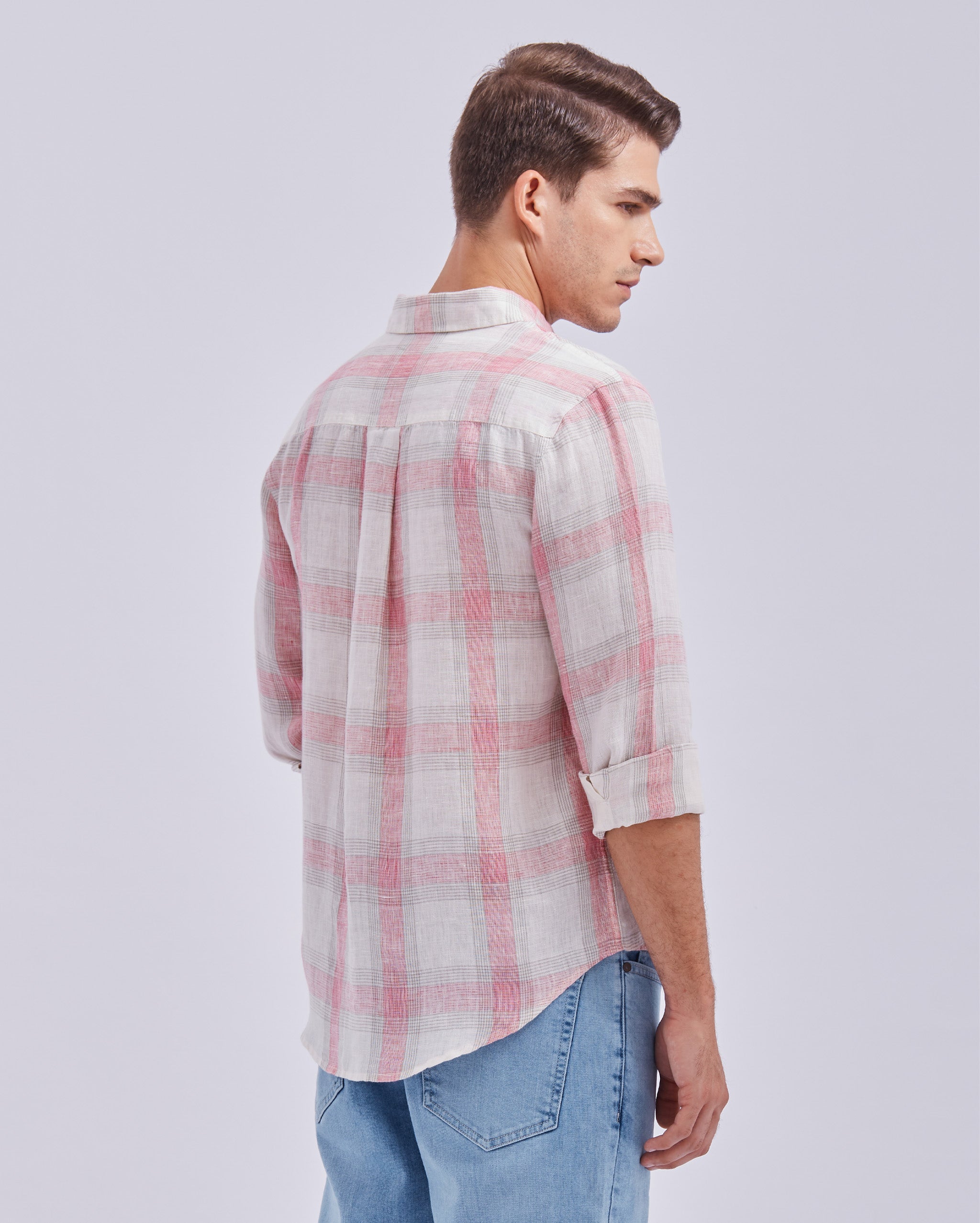 Soft Pink And White Linen Check Shirt