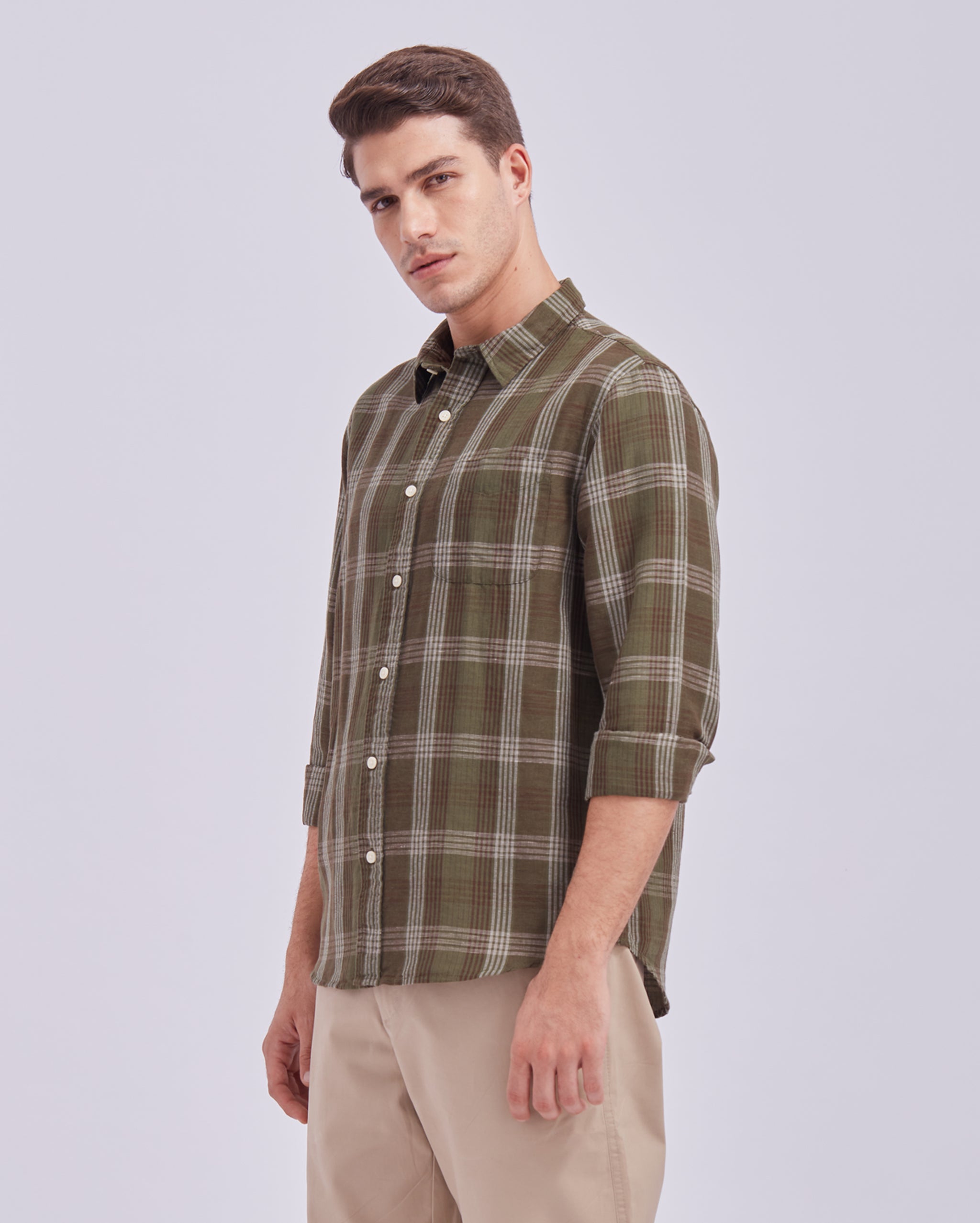Green Linen Check Shirt
