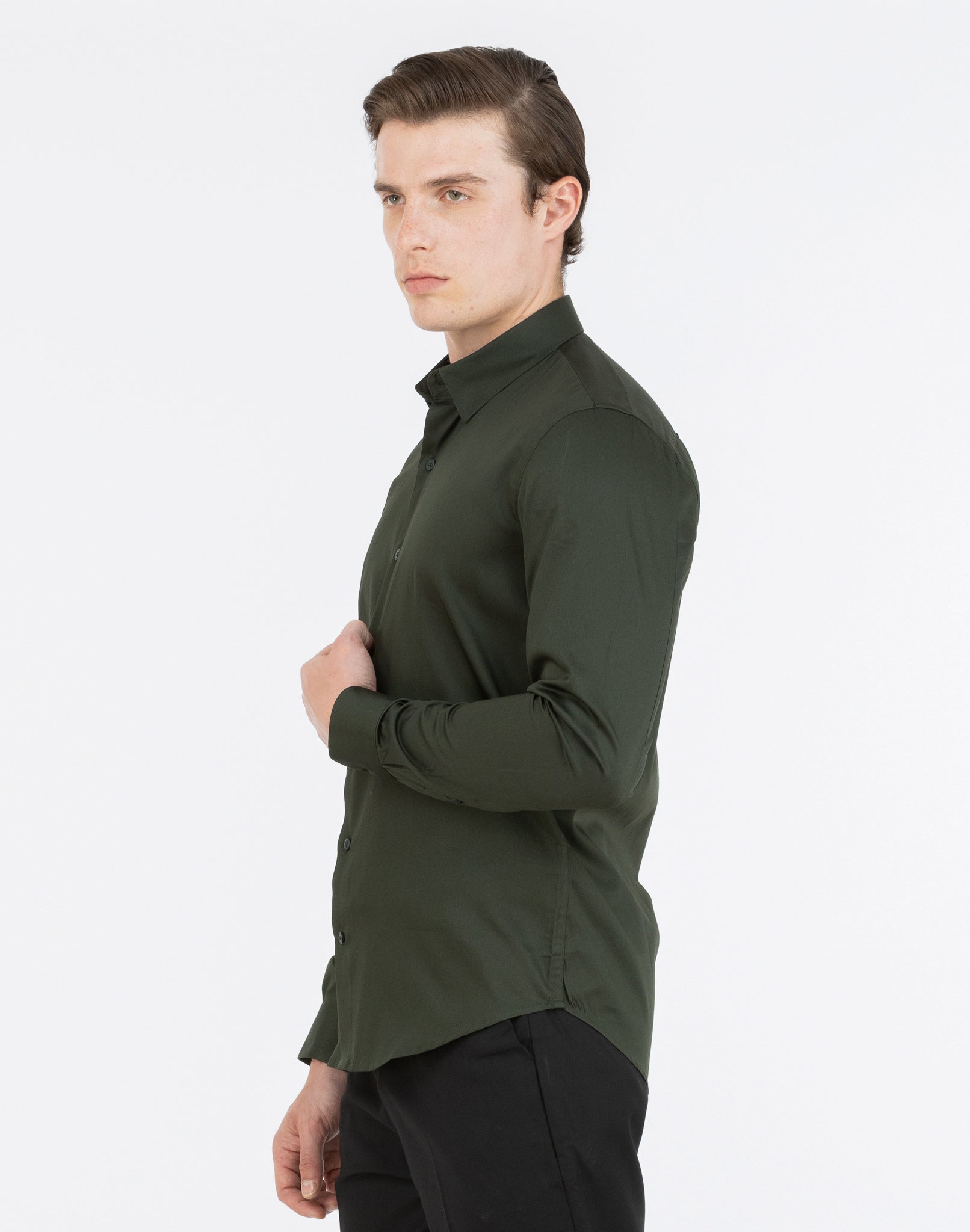 OLIVE GREEN SATIN SHIRT