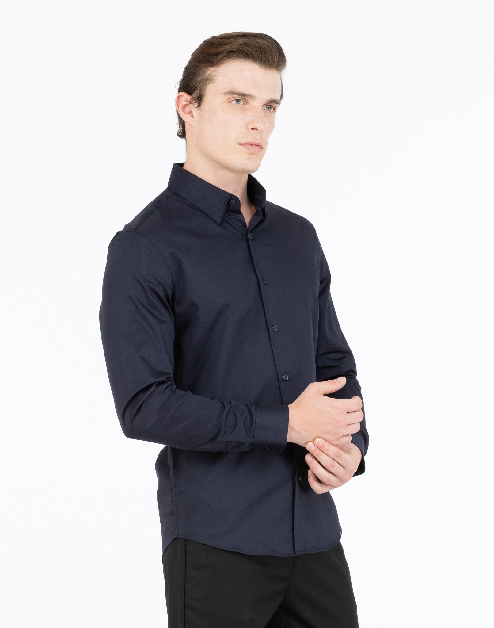NAVY BLUE SATIN SHIRT