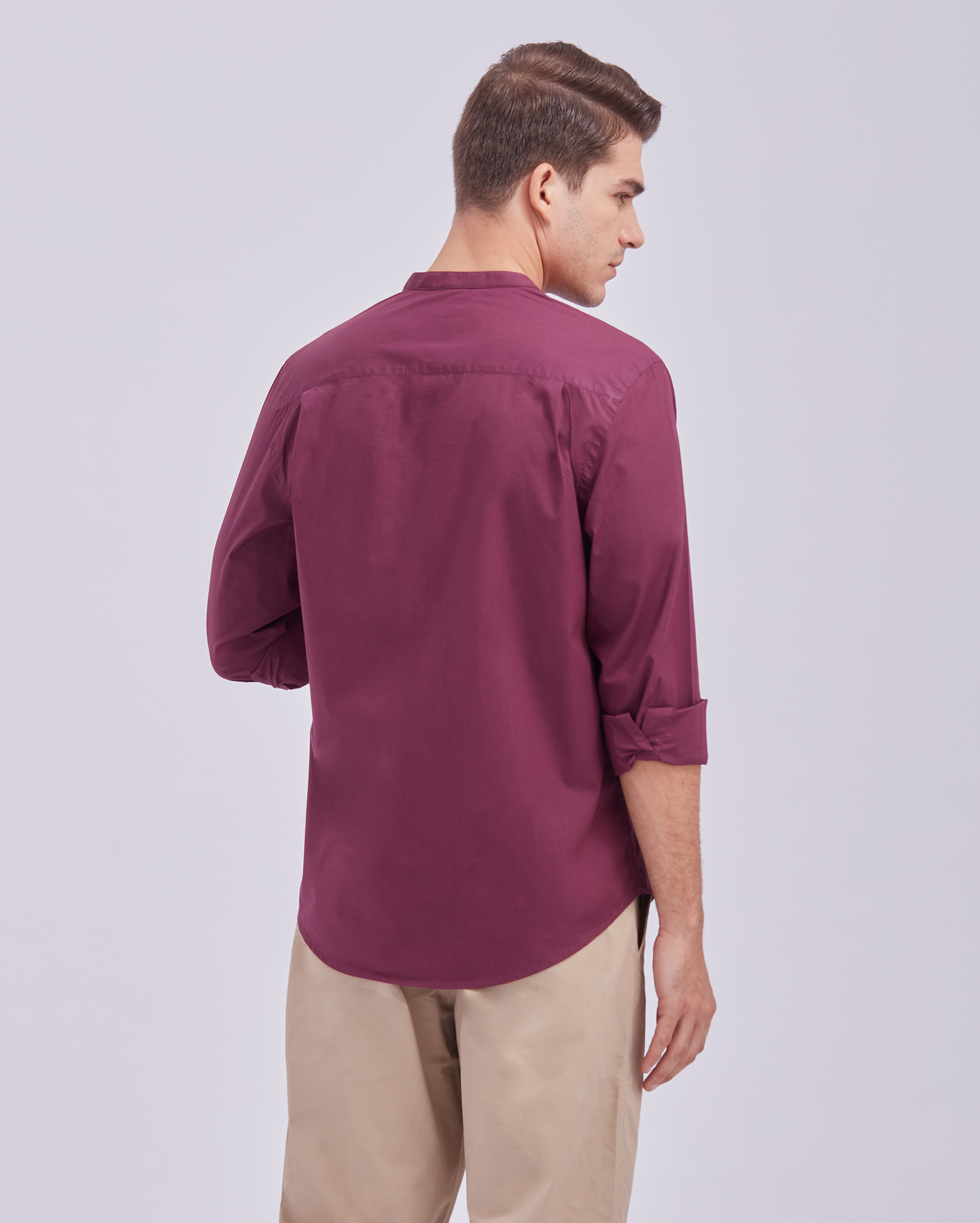 Deep Wine Mandarin Collar Shirt