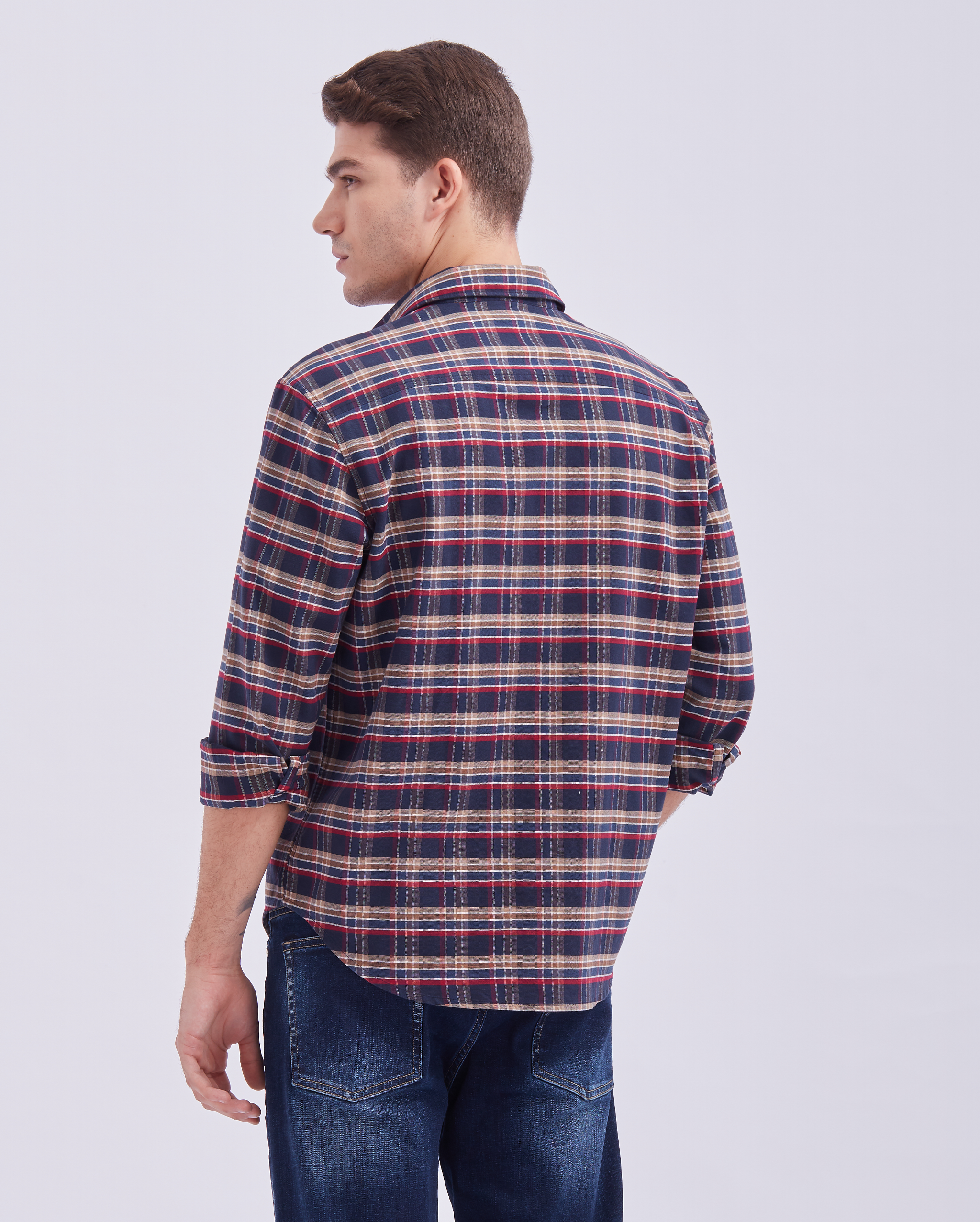 Navy Blue And Red Check Shirt