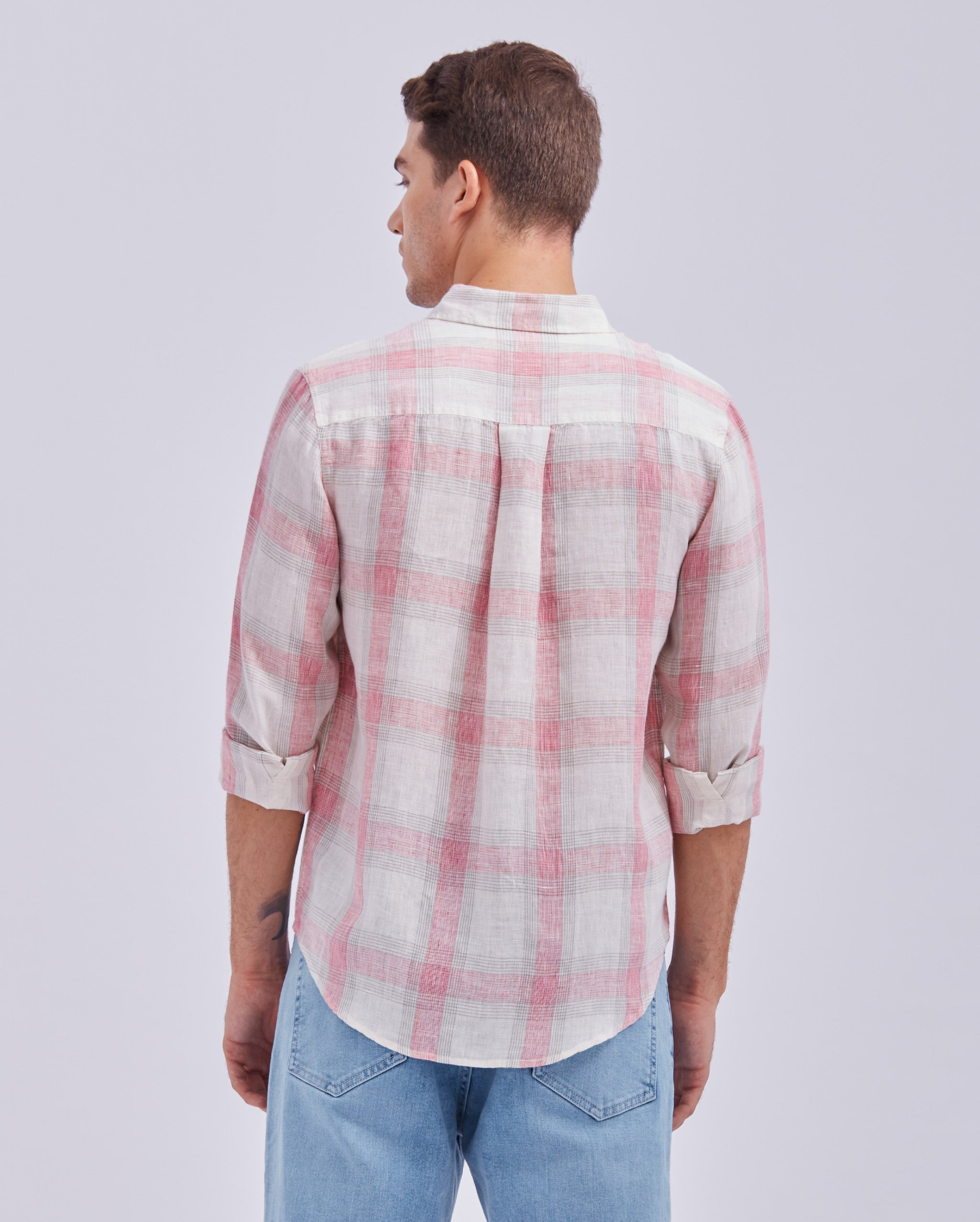 Soft Pink And White Linen Check Shirt