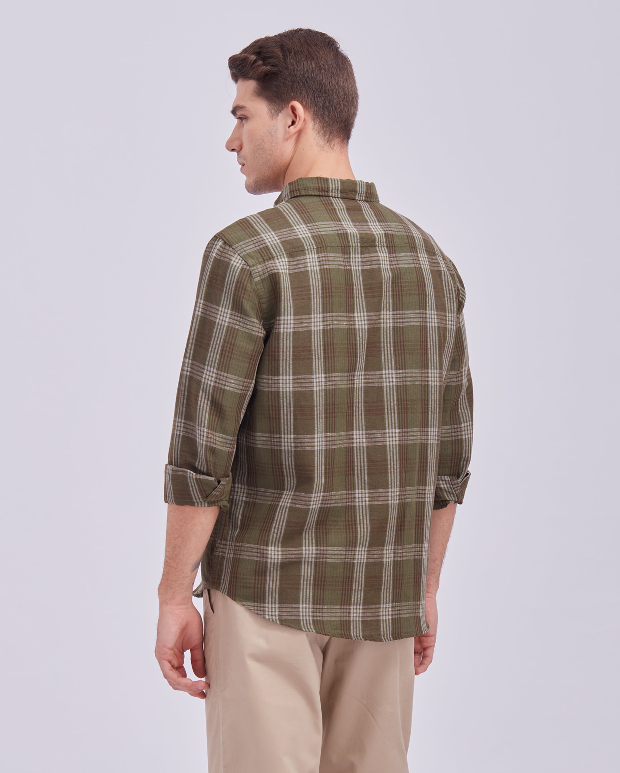 Green Linen Check Shirt