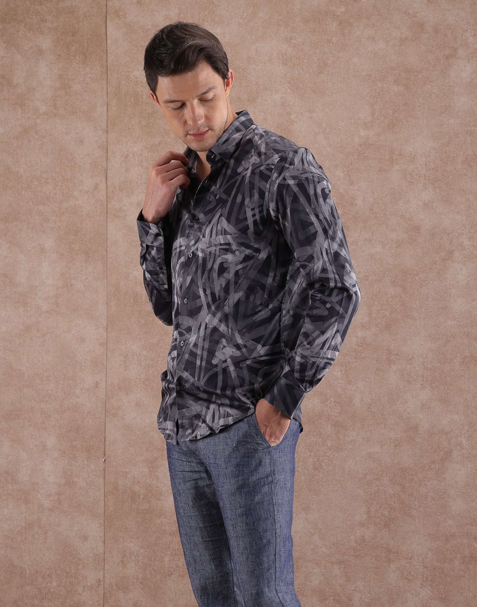 GREY ABSTRACT DIGI PRINT SHIRT