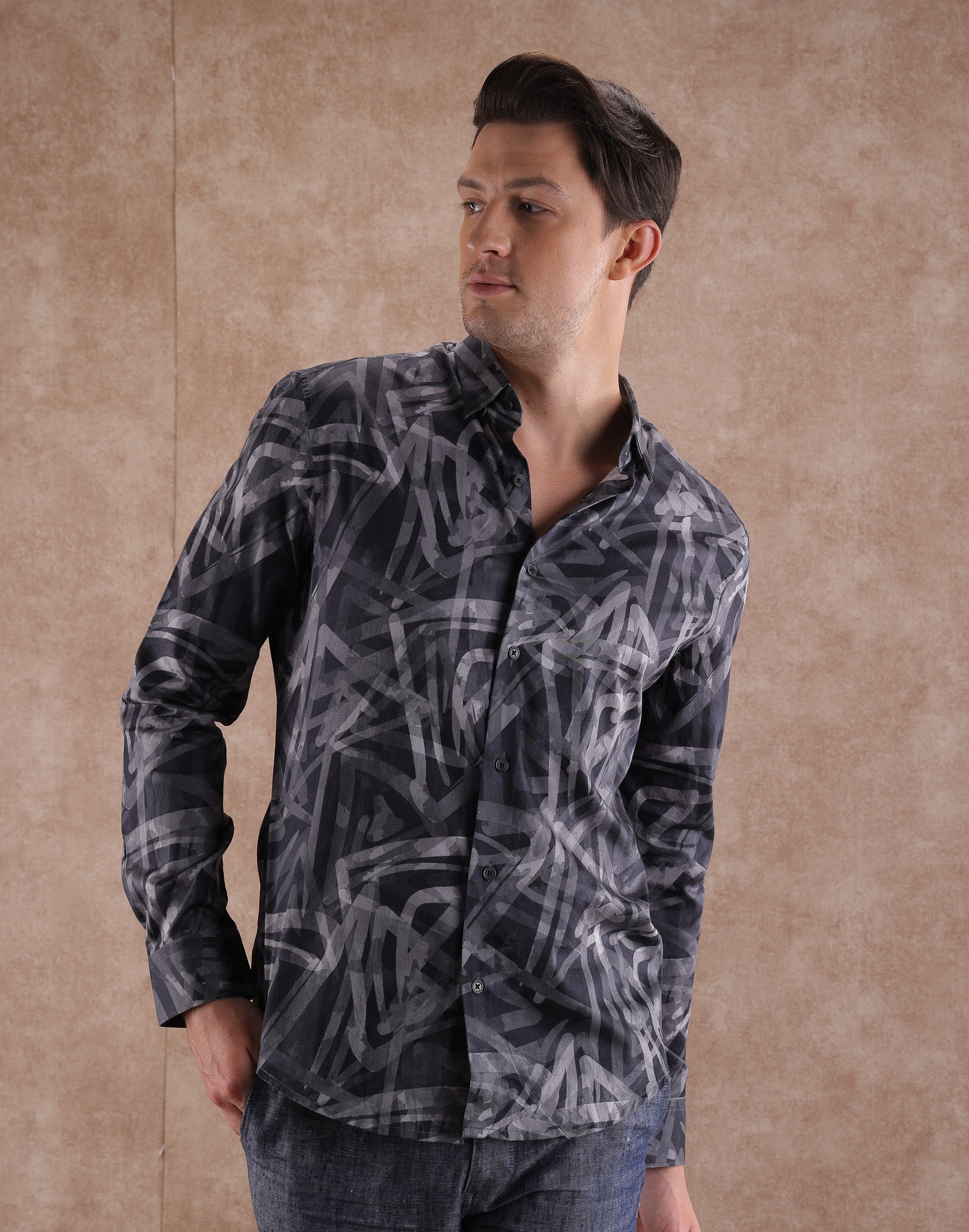 GREY ABSTRACT DIGI PRINT SHIRT