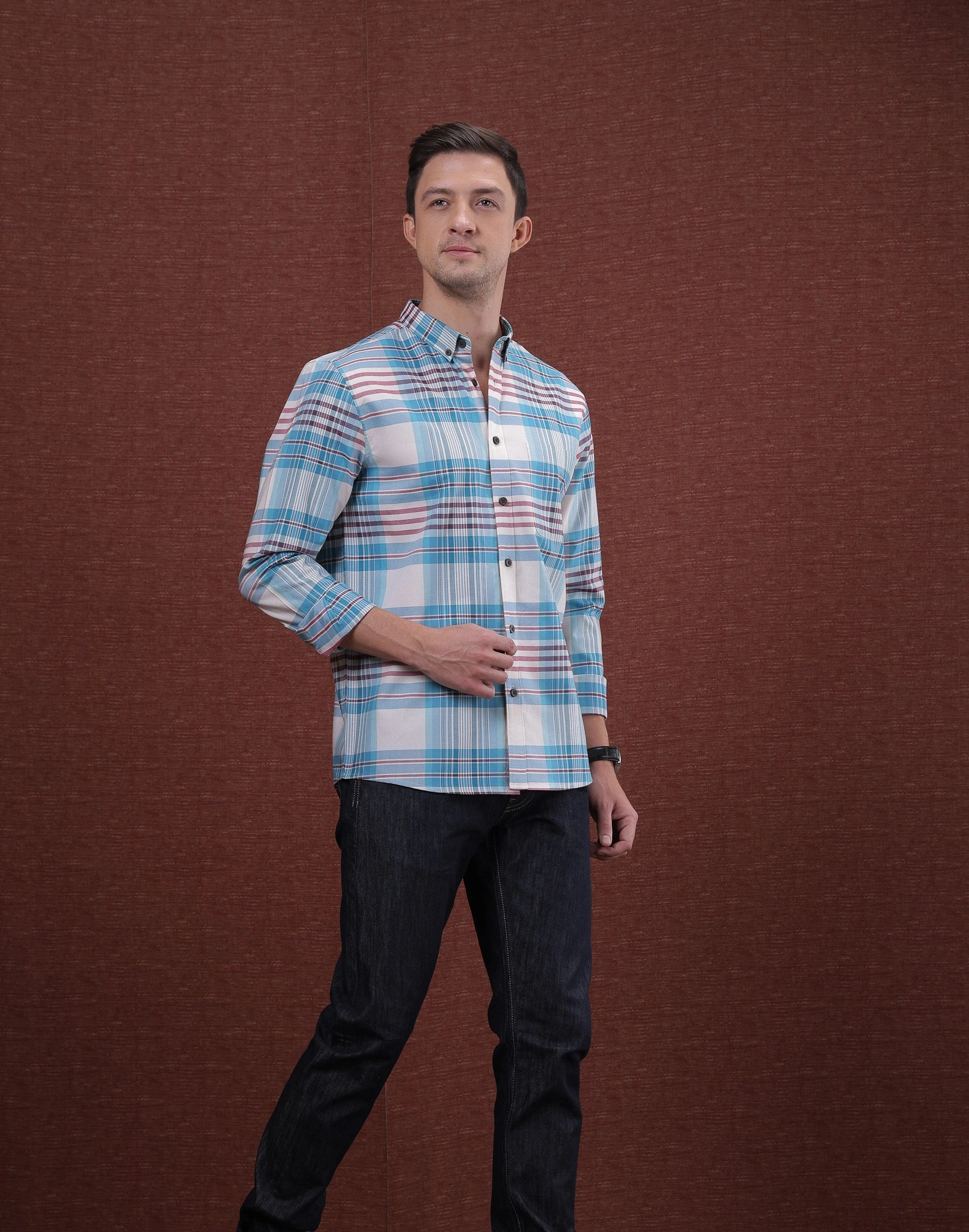 WHITE & CYAN CHECK SHIRT