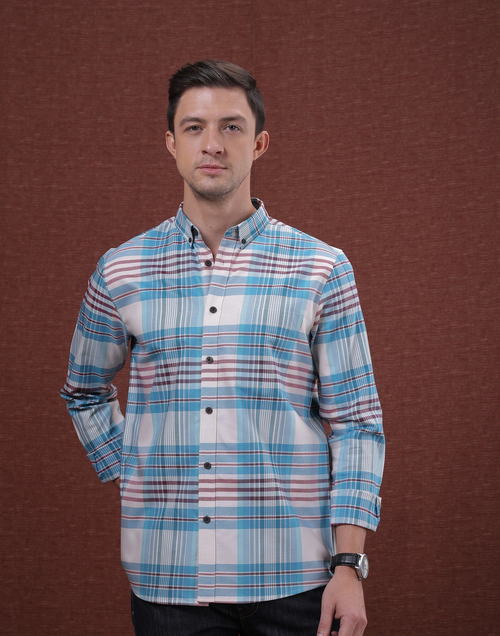 WHITE & CYAN CHECK SHIRT