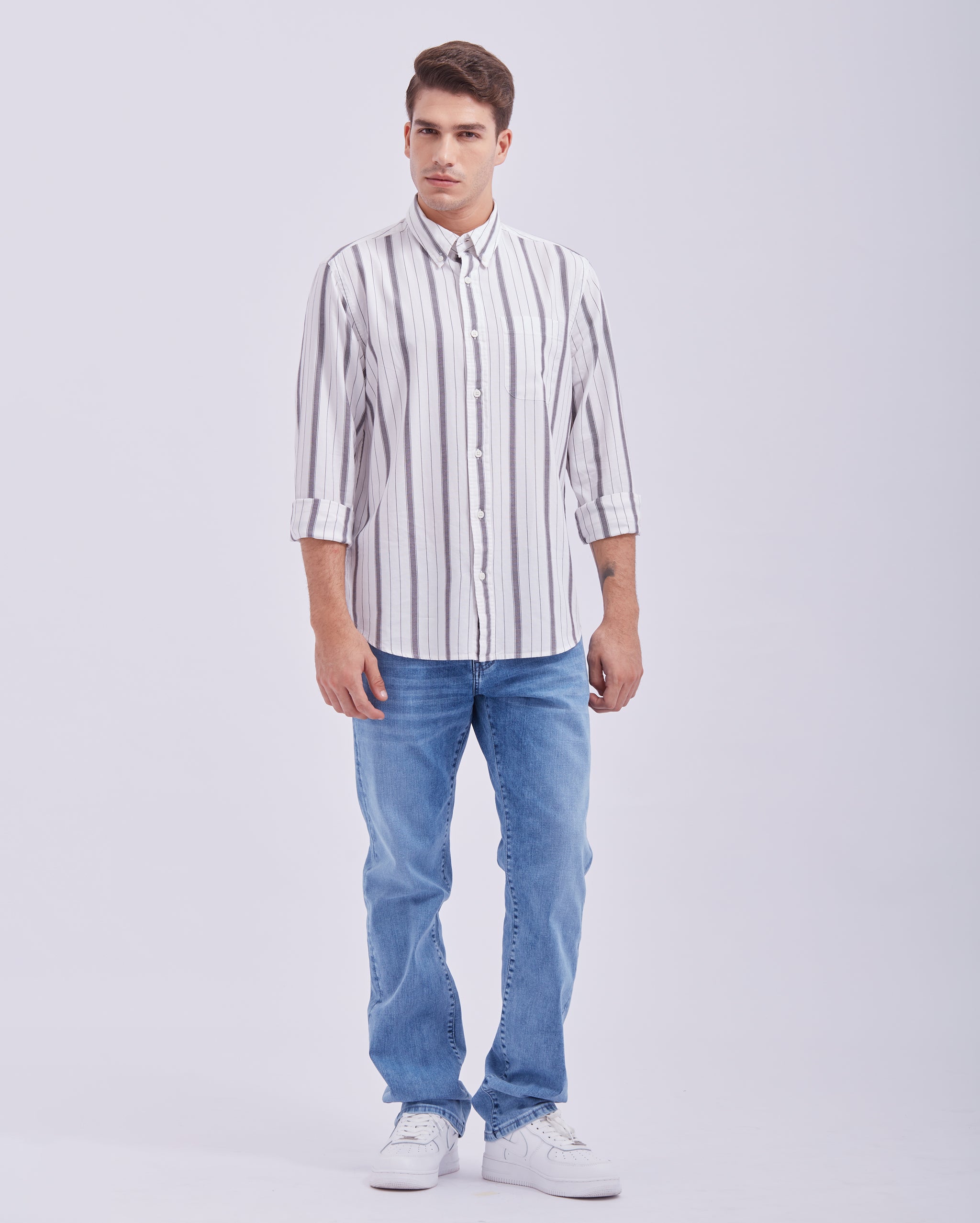 Grey And Black Vertical Stripe Shirt
